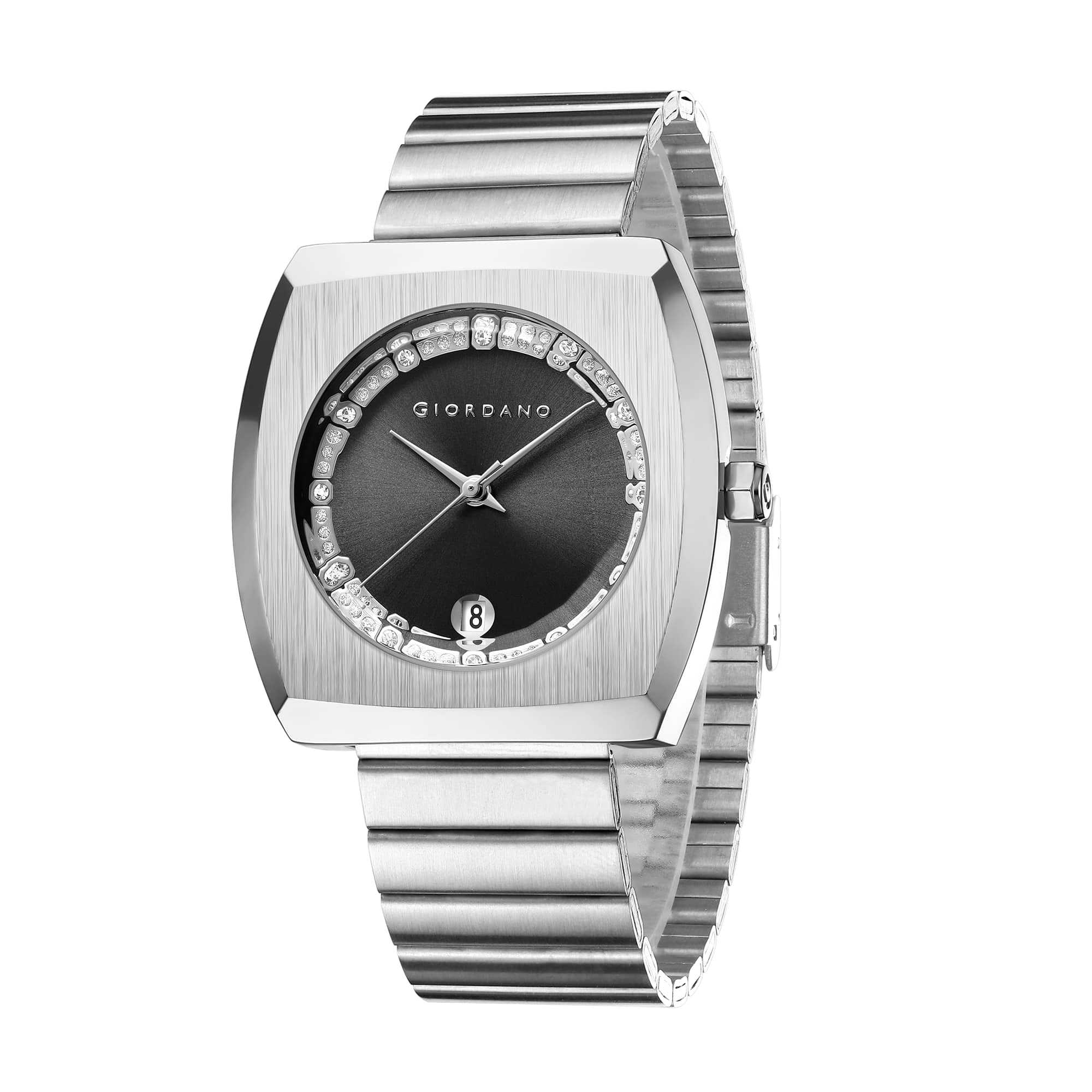 Giordano Square Analog Watch for men –  Sunray gloss Dial with Crystal Hour Markers, Date Display & Stainless Steel Strap – Stylish Luxury Timepiece | GZ-50155-11 - Image 5