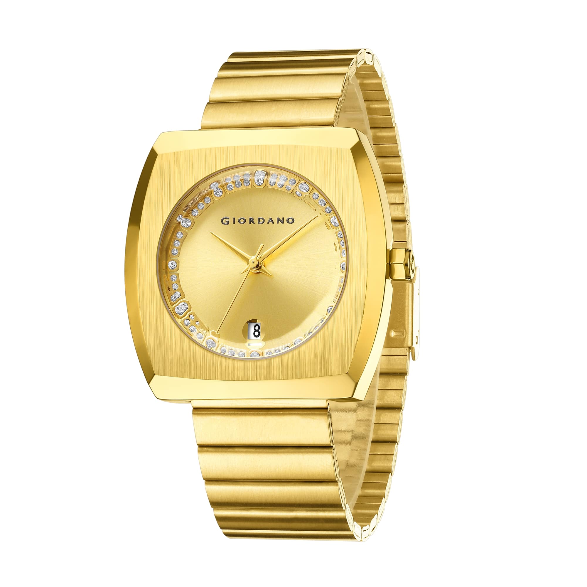 Giordano Square Analog Watch for men –  Sunray gloss Dial with Crystal Hour Markers, Date Display & Stainless Steel Strap – Stylish Luxury Timepiece | GZ-50155-22 - Image 5