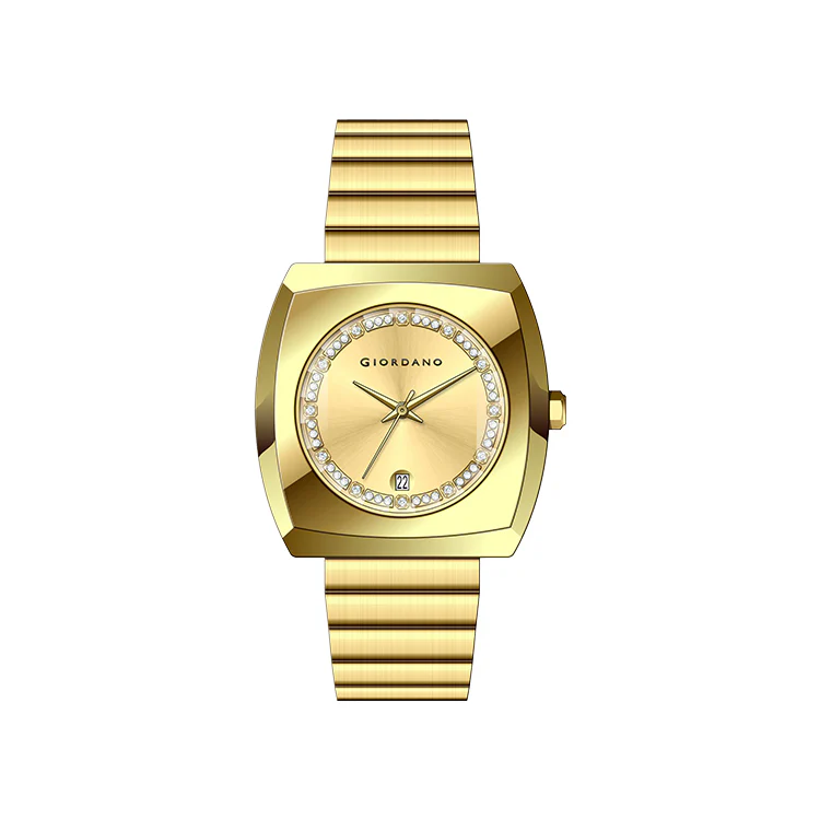 Giordano Square Analog Watch for men –  Sunray gloss Dial with Crystal Hour Markers, Date Display & Stainless Steel Strap – Stylish Luxury Timepiece | GZ-50155-22 - Image 6