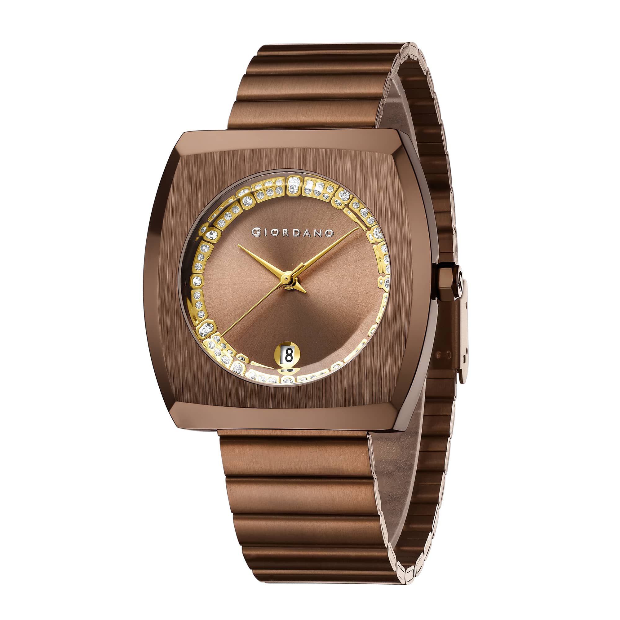 Giordano Square Analog Watch for men –  Sunray gloss Dial with Crystal Hour Markers, Date Display & Stainless Steel Strap – Stylish Luxury Timepiece | GZ-50155-44 - Image 5