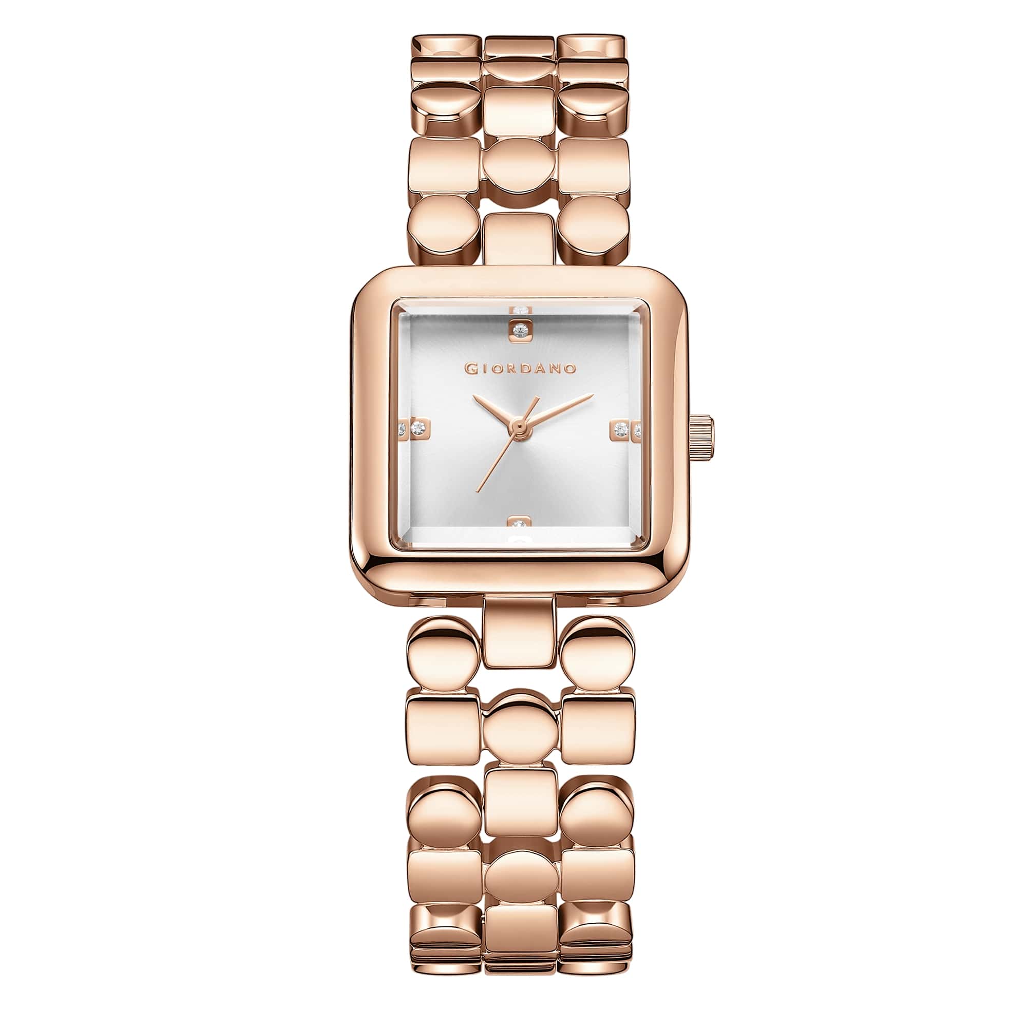 Giordano Square Analog Watch for Women with Gloss Glass Dial, Crystal Markers, Quartz Movement & Stainless Steel Strap - GZ-60134-11 - Image 4