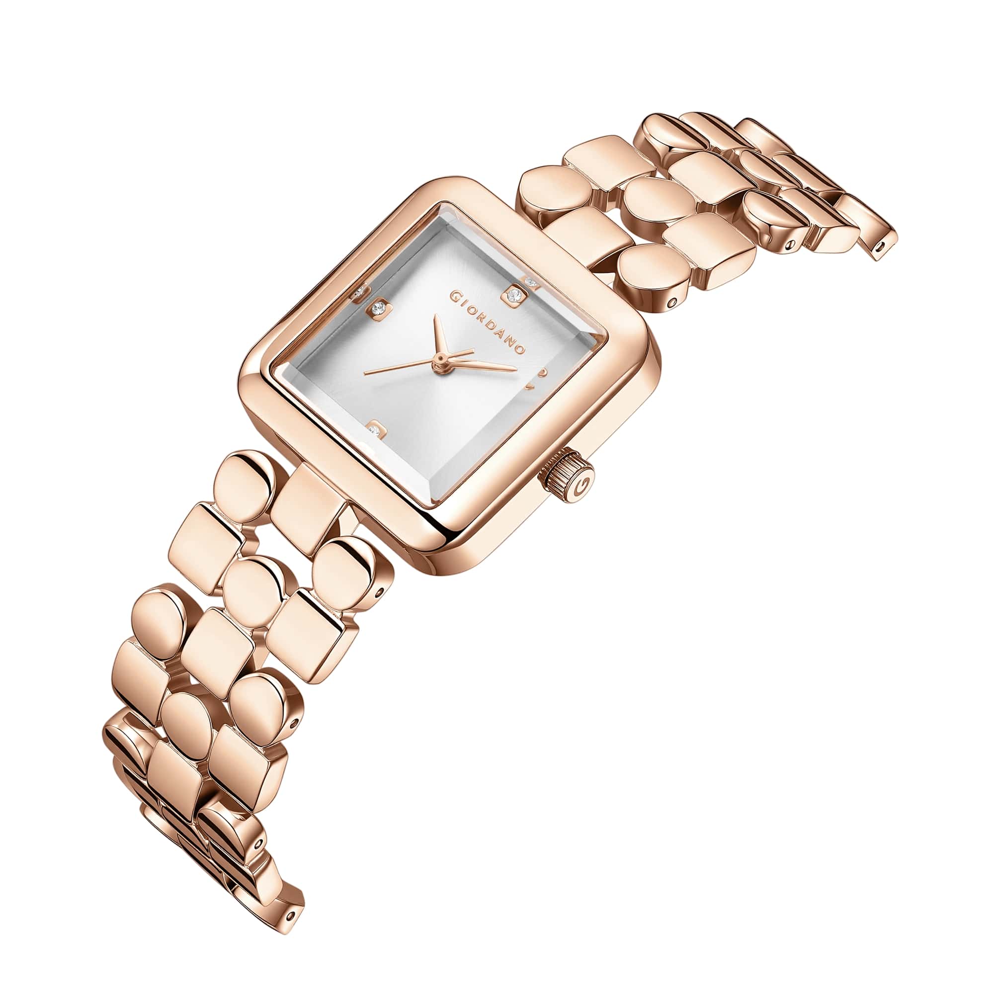 Giordano Square Analog Watch for Women with Gloss Glass Dial, Crystal Markers, Quartz Movement & Stainless Steel Strap - GZ-60134-11 - Image 5