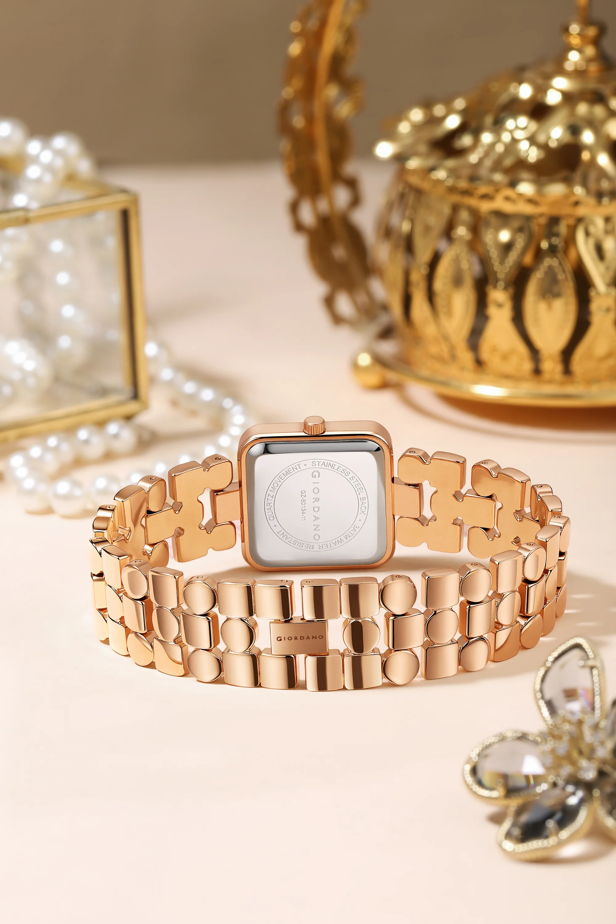 Giordano Square Analog Watch for Women with Gloss Glass Dial, Crystal Markers, Quartz Movement & Stainless Steel Strap - GZ-60134-11 - Image 6