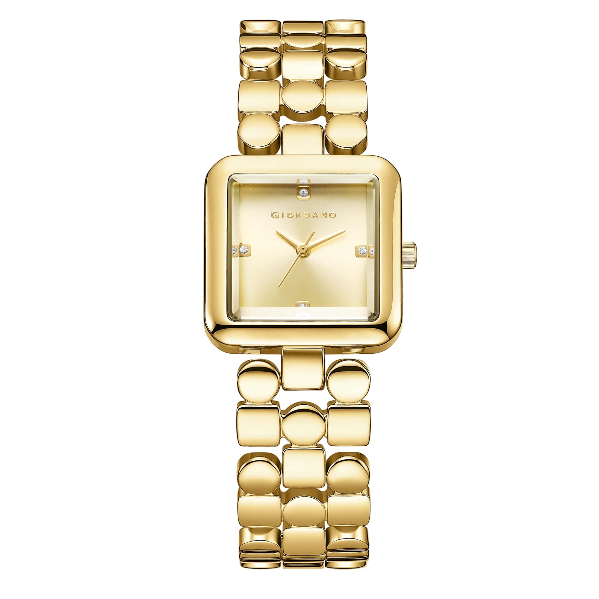 Giordano Square Analog Watch for Women with Gloss Glass Dial, Crystal Markers, Quartz Movement & Stainless Steel Strap - GZ-60134-22 - Image 5