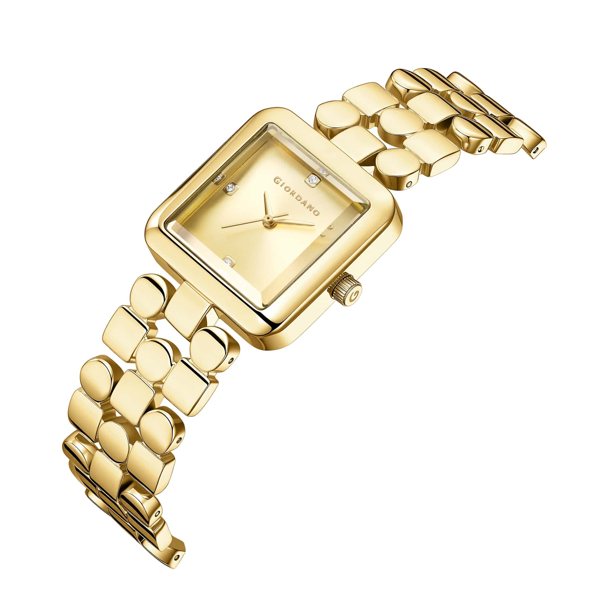 Giordano Square Analog Watch for Women with Gloss Glass Dial, Crystal Markers, Quartz Movement & Stainless Steel Strap - GZ-60134-22 - Image 6