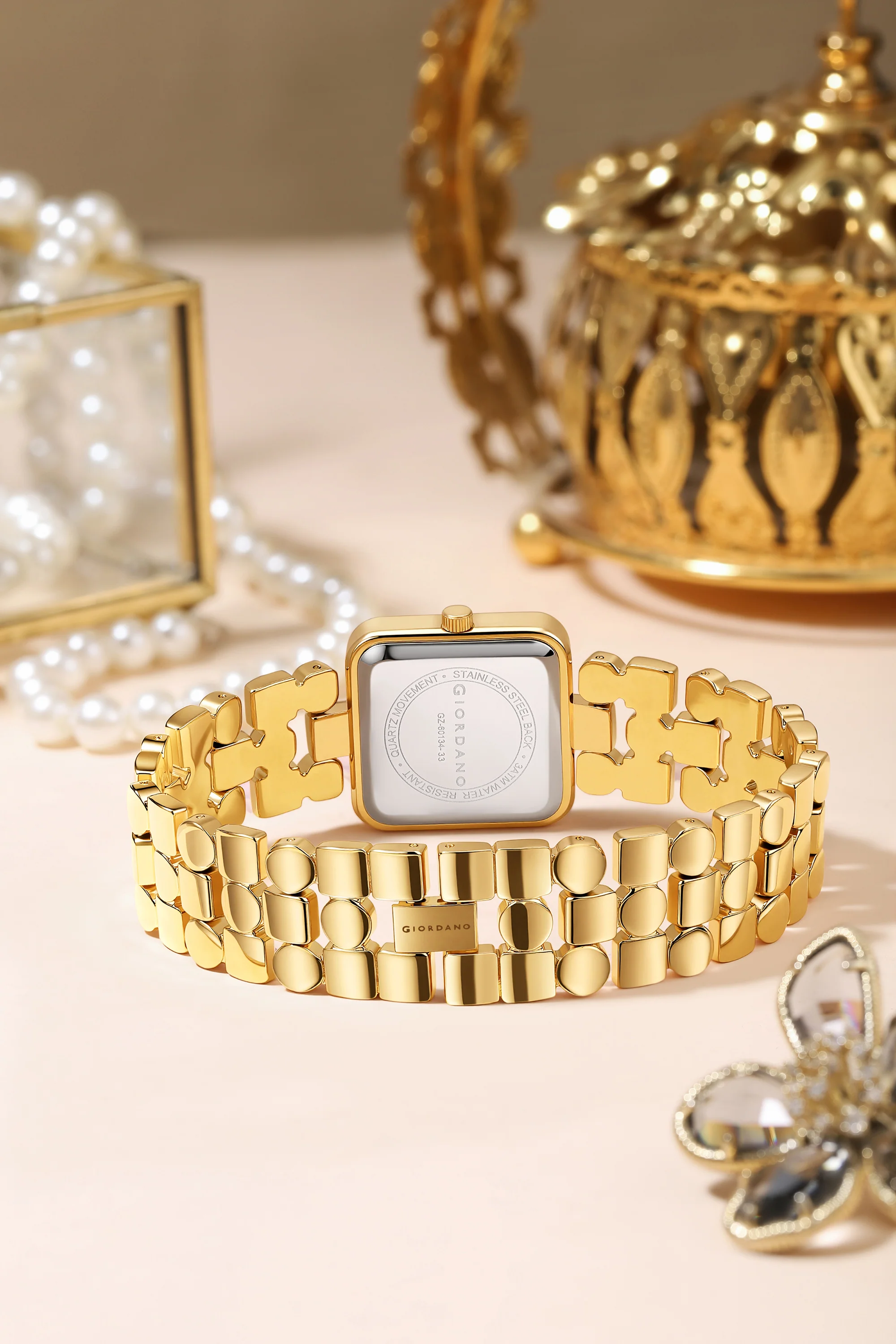 Giordano Square Analog Watch for Women with Gloss Glass Dial, Crystal Markers, Quartz Movement & Stainless Steel Strap - GZ-60134-33 - Image 4