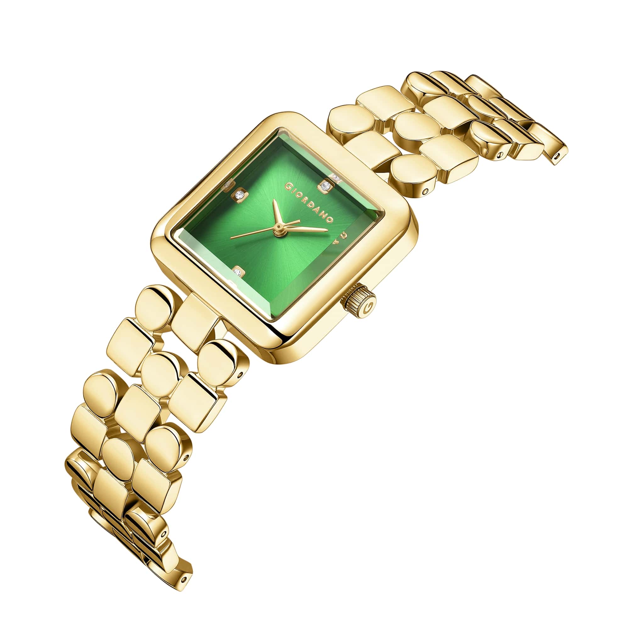 Giordano Square Analog Watch for Women with Gloss Glass Dial, Crystal Markers, Quartz Movement & Stainless Steel Strap - GZ-60134-33 - Image 6