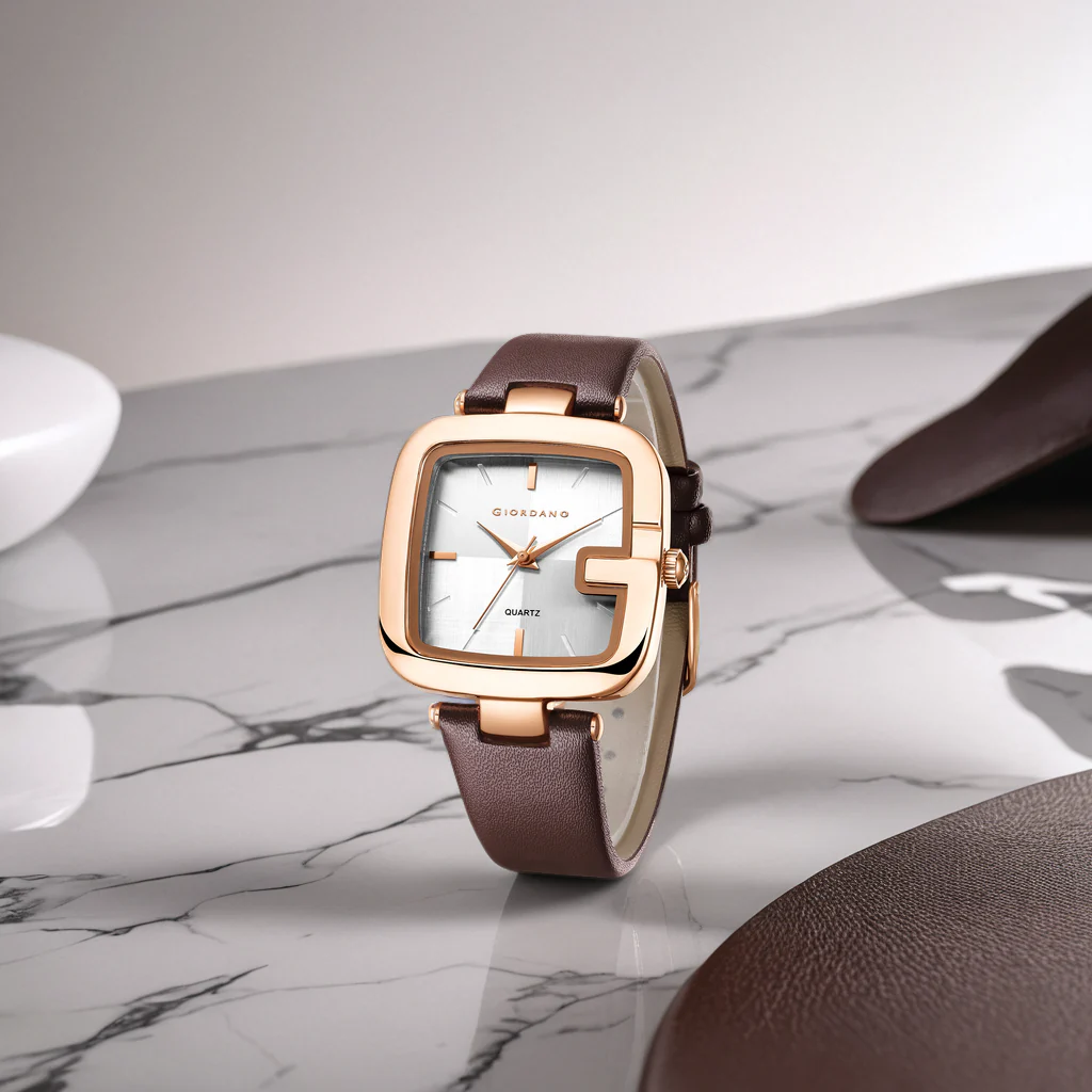 Giordano Square Dial Watch for women with leather strap and Premium Quartz moevment-GZ-60089-02 - Image 4