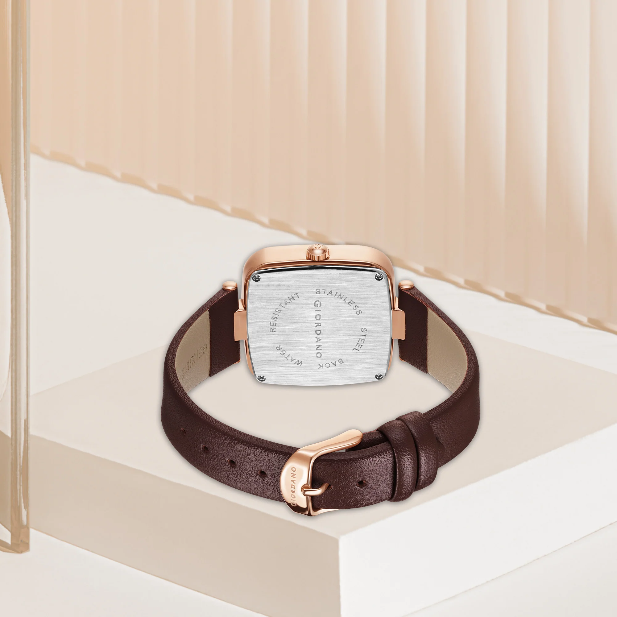 Giordano Square Dial Watch for women with leather strap and Premium Quartz moevment-GZ-60089-03 - Image 4