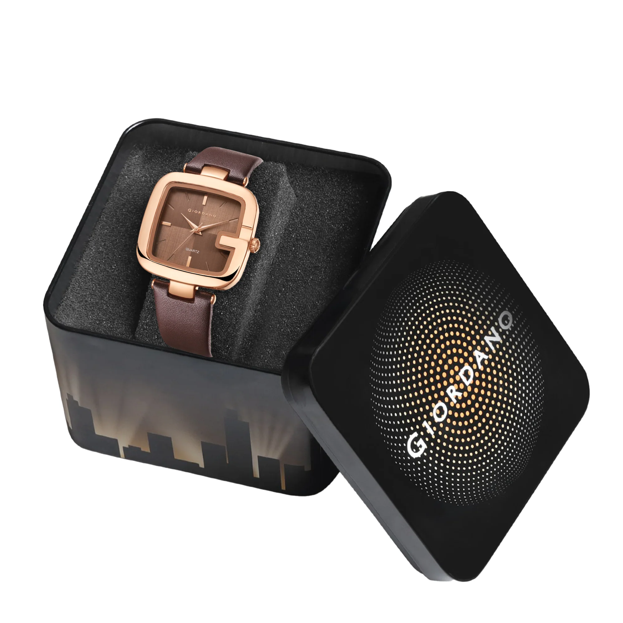 Giordano Square Dial Watch for women with leather strap and Premium Quartz moevment-GZ-60089-03 - Image 6