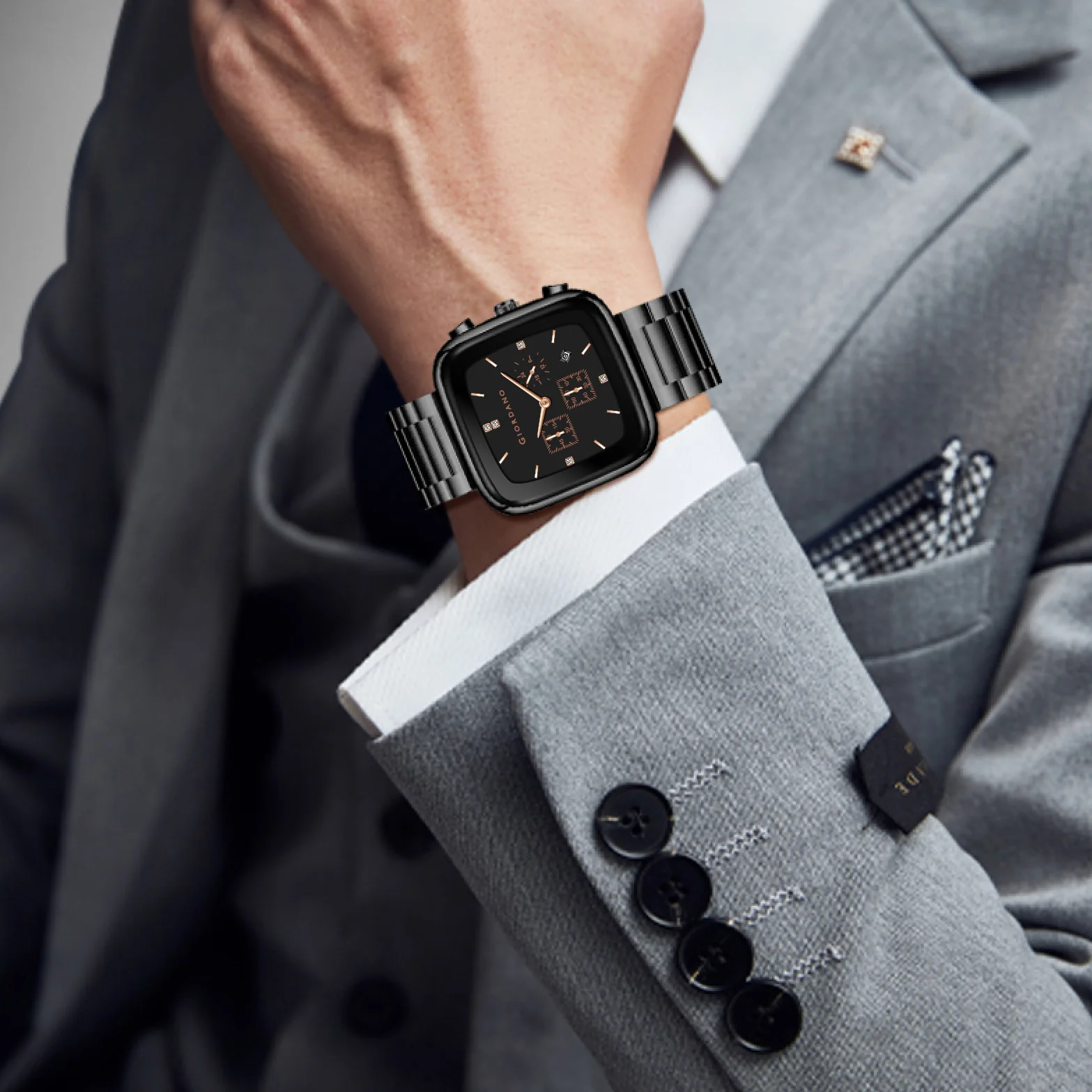 Giordano Square Face Watch for Men – Multifunction Dial with Date Display, Sleek Stainless Steel Strap, Modern Design for Everyday Elegance | GZ-50162-11 - Image 2