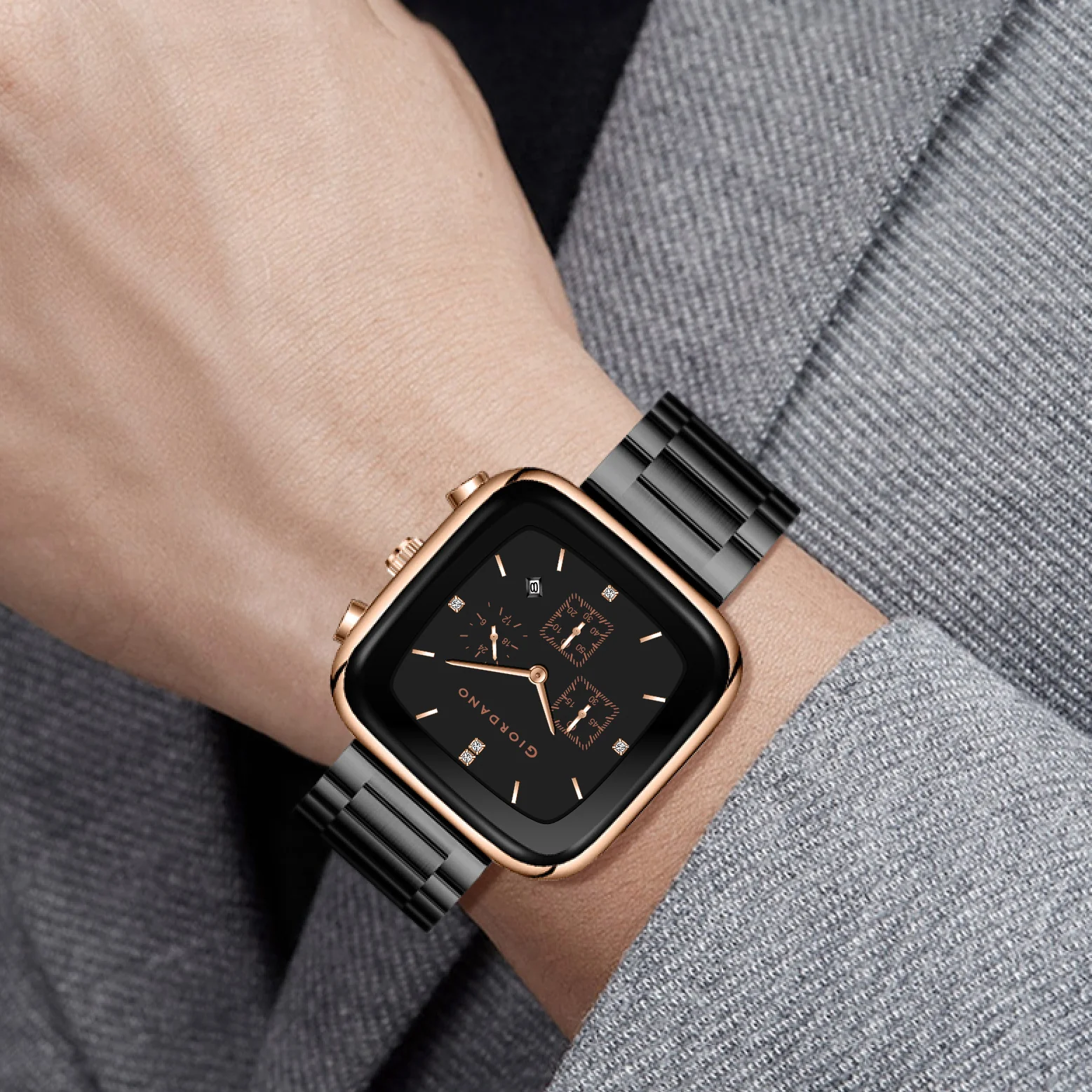 Giordano Square Face Watch for Men – Multifunction Dial with Date Display, Sleek Stainless Steel Strap, Modern Design for Everyday Elegance | GZ-50162-22 - Image 2