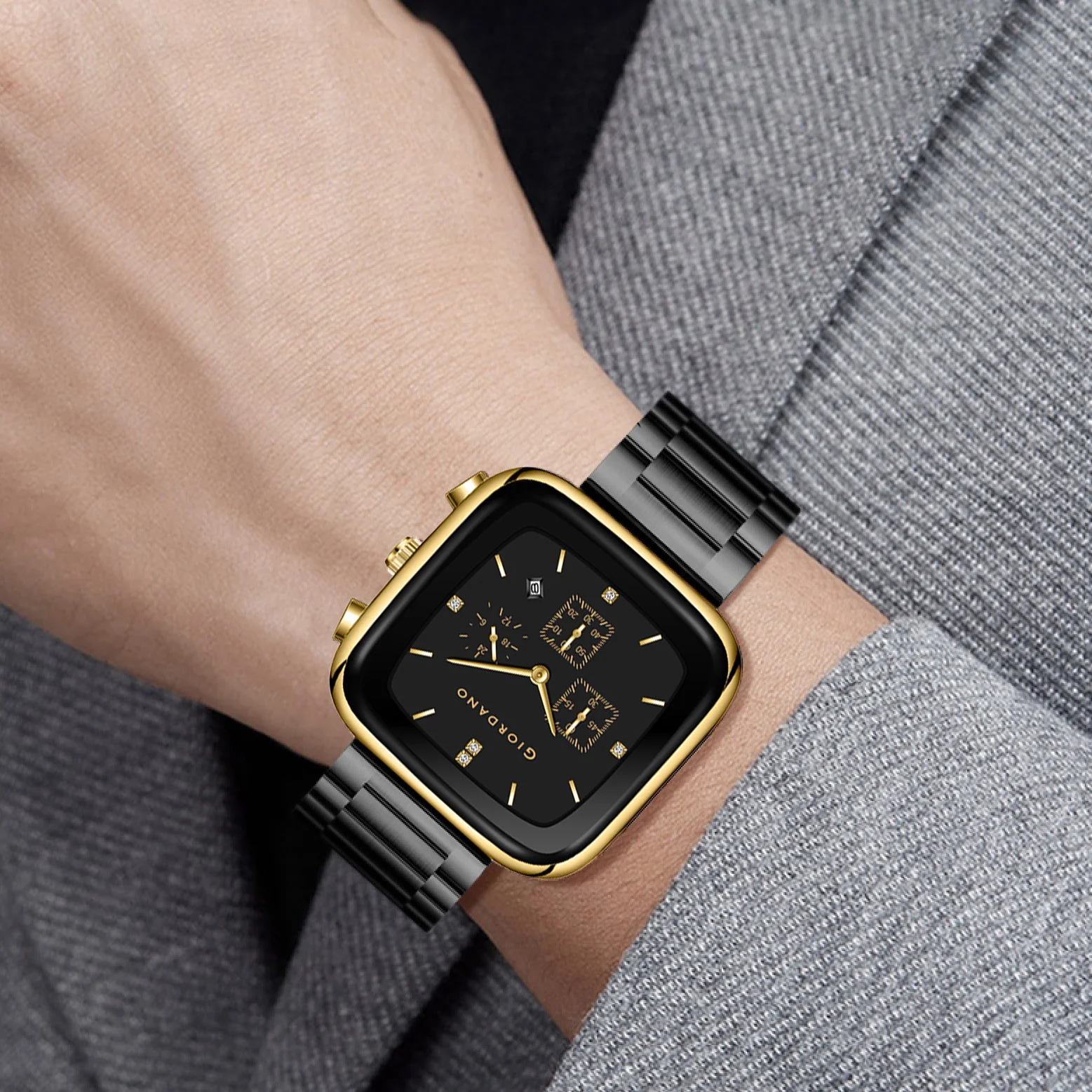 Giordano Square Face Watch for Men – Multifunction Dial with Date Display, Sleek Stainless Steel Strap, Modern Design for Everyday Elegance | GZ-50162-33 - Image 2