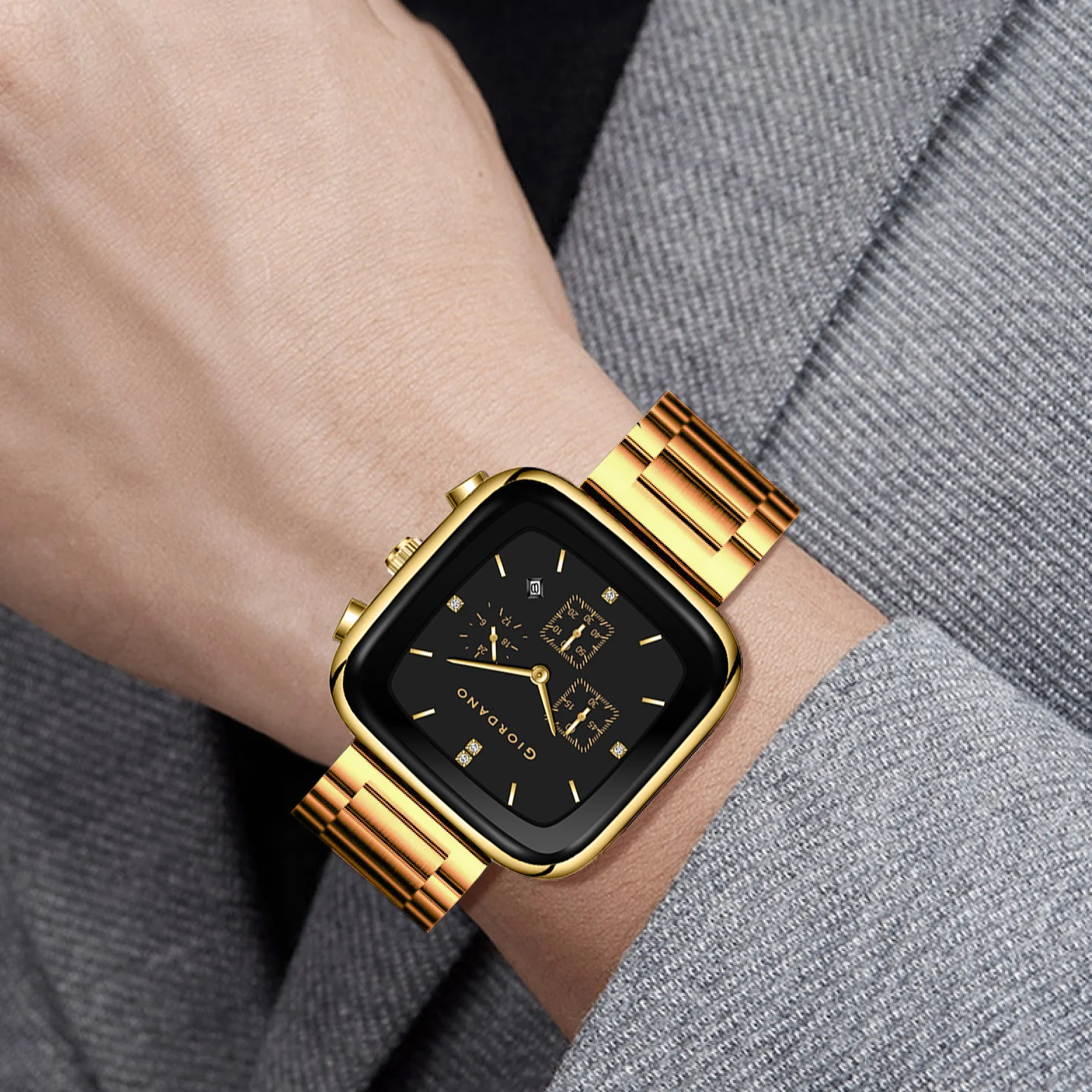 Giordano Square Face Watch for Men – Multifunction Dial with Date Display, Sleek Stainless Steel Strap, Modern Design for Everyday Elegance | GZ-50162-44 - Image 2