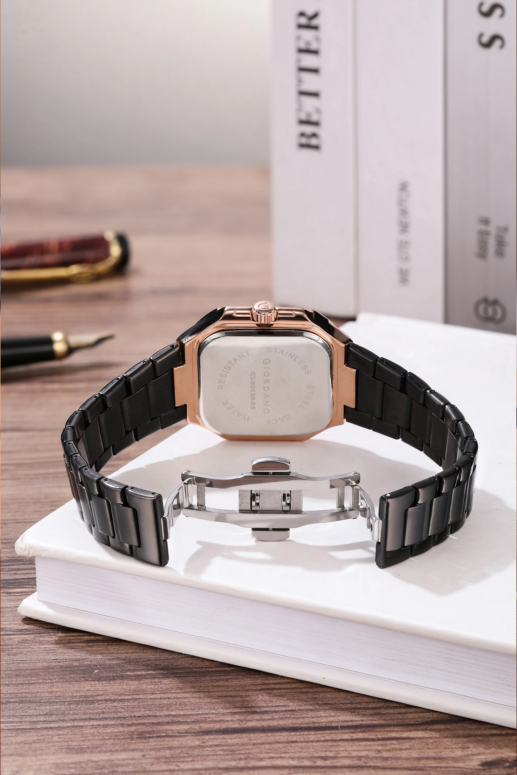 Giordano Square formal Watch for men – Textured Dial,Day & Date Display and Stylish stainless steel strap GZ-50140-11 - Image 6