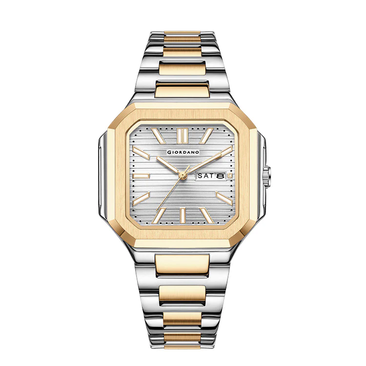 Giordano Square formal Watch for men – Textured Dial,Day & Date Display and Stylish stainless steel strap GZ-50140-22 - Image 7