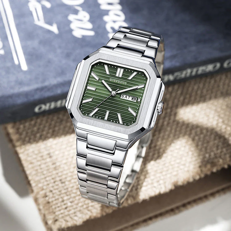 Giordano Square formal Watch for men – Textured Dial,Day & Date Display and Stylish stainless steel strap GZ-50140-33 - Image 3