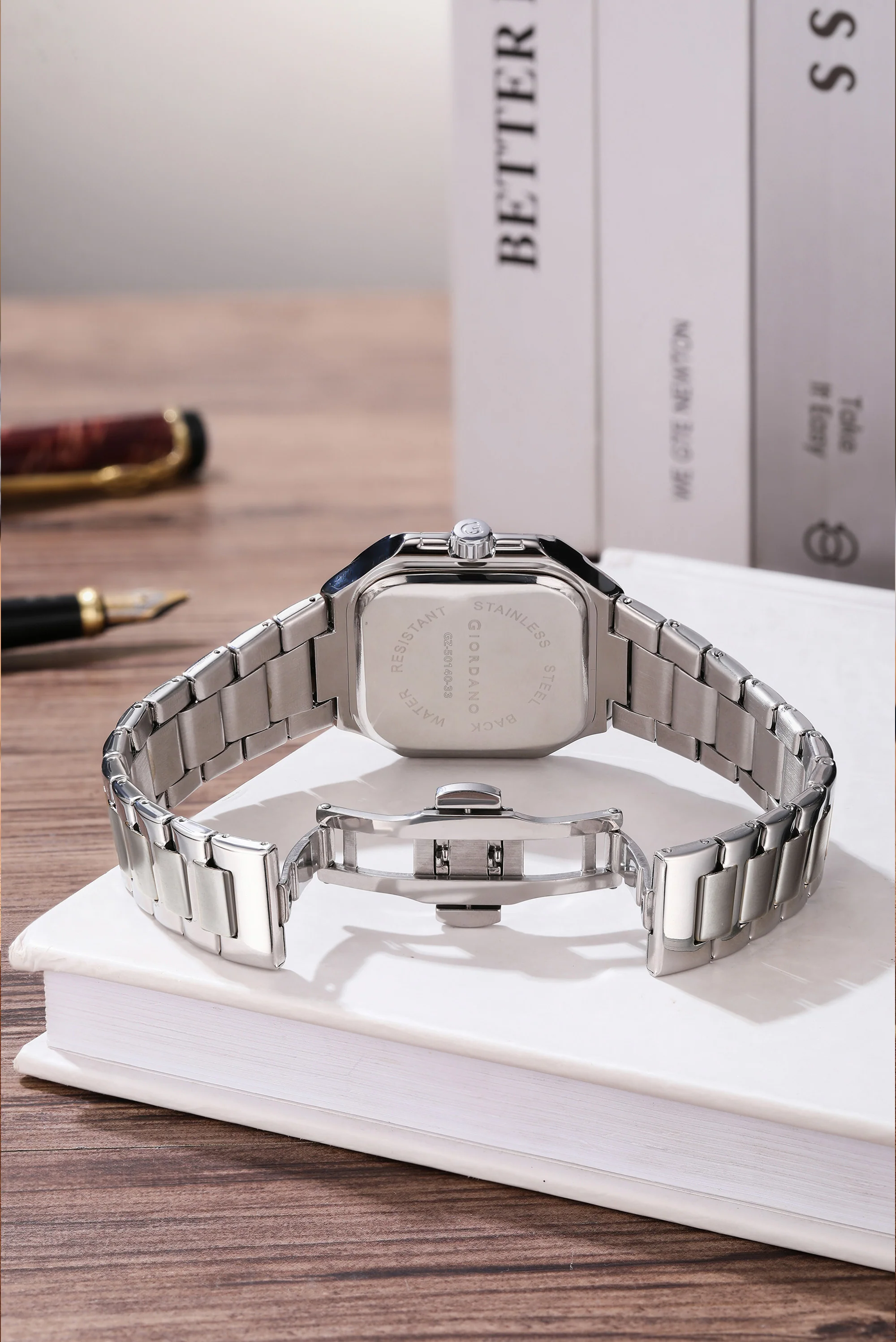 Giordano Square formal Watch for men – Textured Dial,Day & Date Display and Stylish stainless steel strap GZ-50140-33 - Image 6
