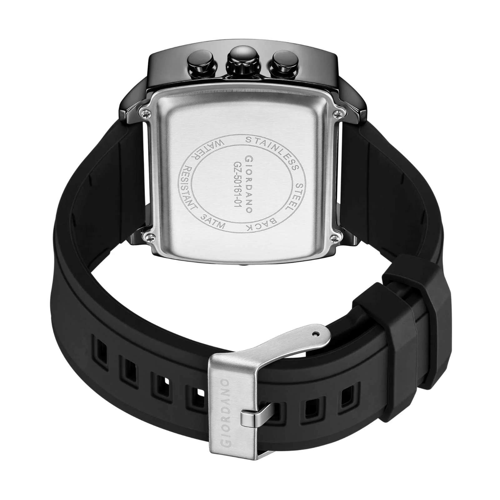 Giordano Square Hybrid Analog-Digital Watch for Men – Triple Time Zone Display with Quartz Precision & Durable Sport Grade Silicone Strap GZ-50161-01 - Image 6
