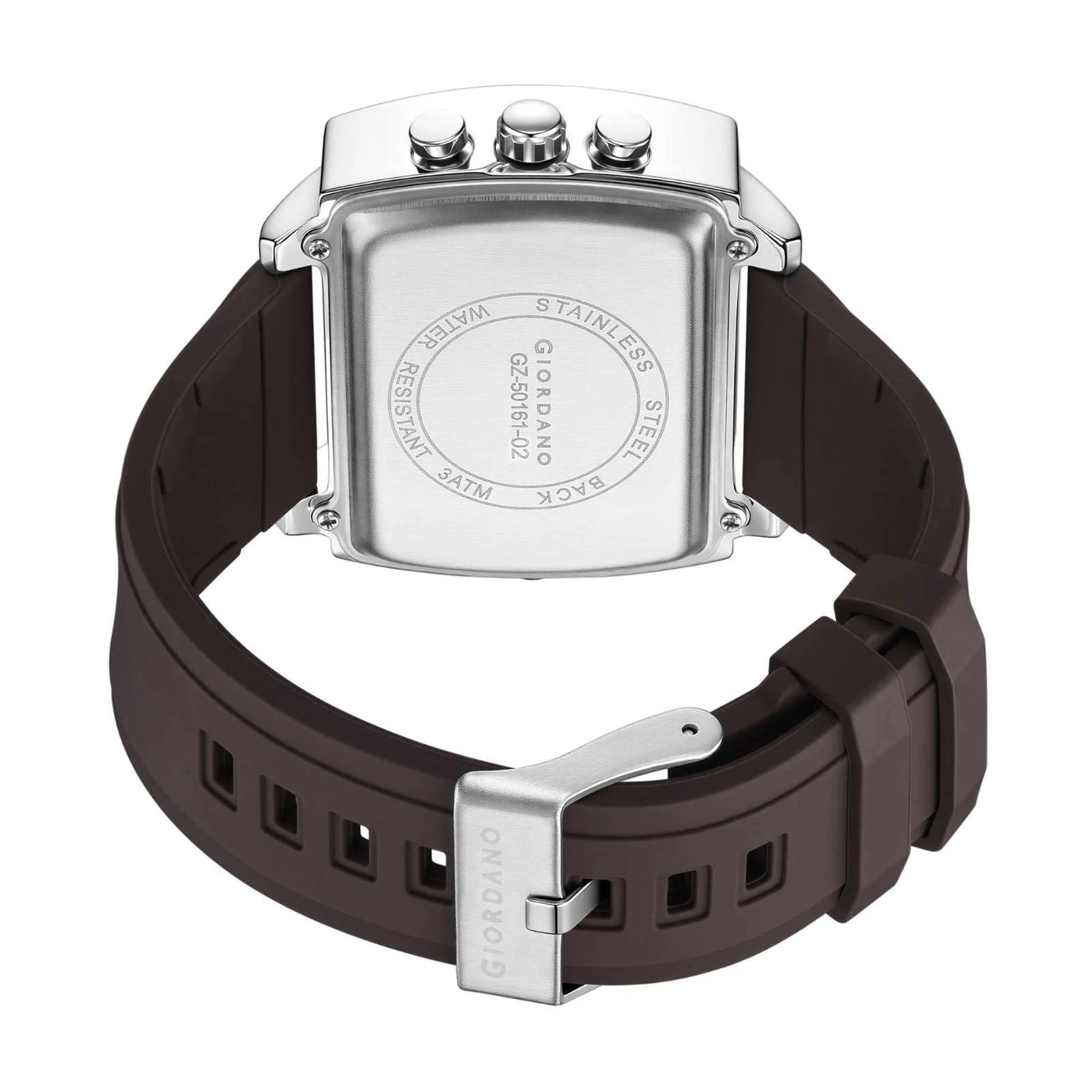 Giordano Square Hybrid Analog-Digital Watch for Men – Triple Time Zone Display with Quartz Precision & Durable Sport Grade Silicone Strap GZ-50161-02 - Image 6