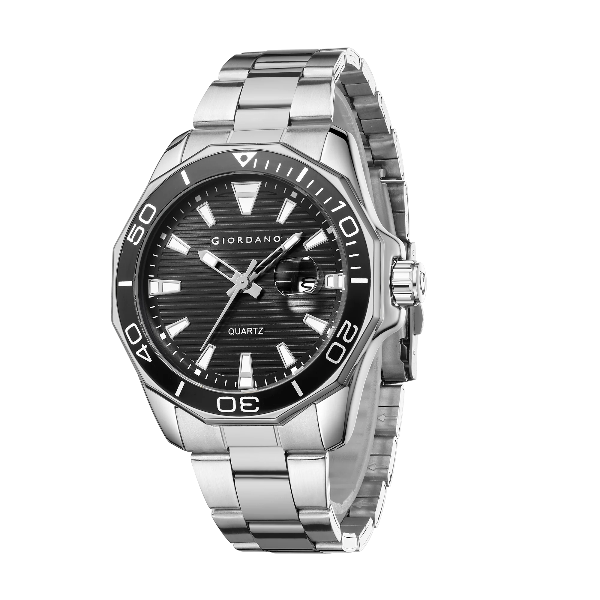 Giordano Stainless Steel Analog Watch for Men – Classic Sporty Design | Textured Dial, Quartz Movement and Date Display with Magnifier | GZ-50149-11 - Image 5