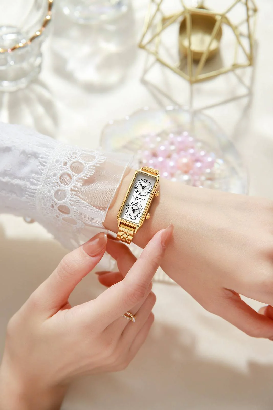 GIORDANO Stylish Analog Quartz Watch for Women with Rectangular Dual Dial Display, Roman & Arabic Numerals & Stainless Steel Strap - GZ-60127-11 - Image 2