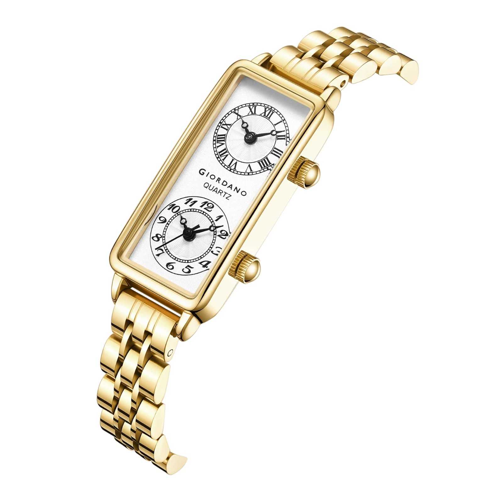 GIORDANO Stylish Analog Quartz Watch for Women with Rectangular Dual Dial Display, Roman & Arabic Numerals & Stainless Steel Strap - GZ-60127-11 - Image 6