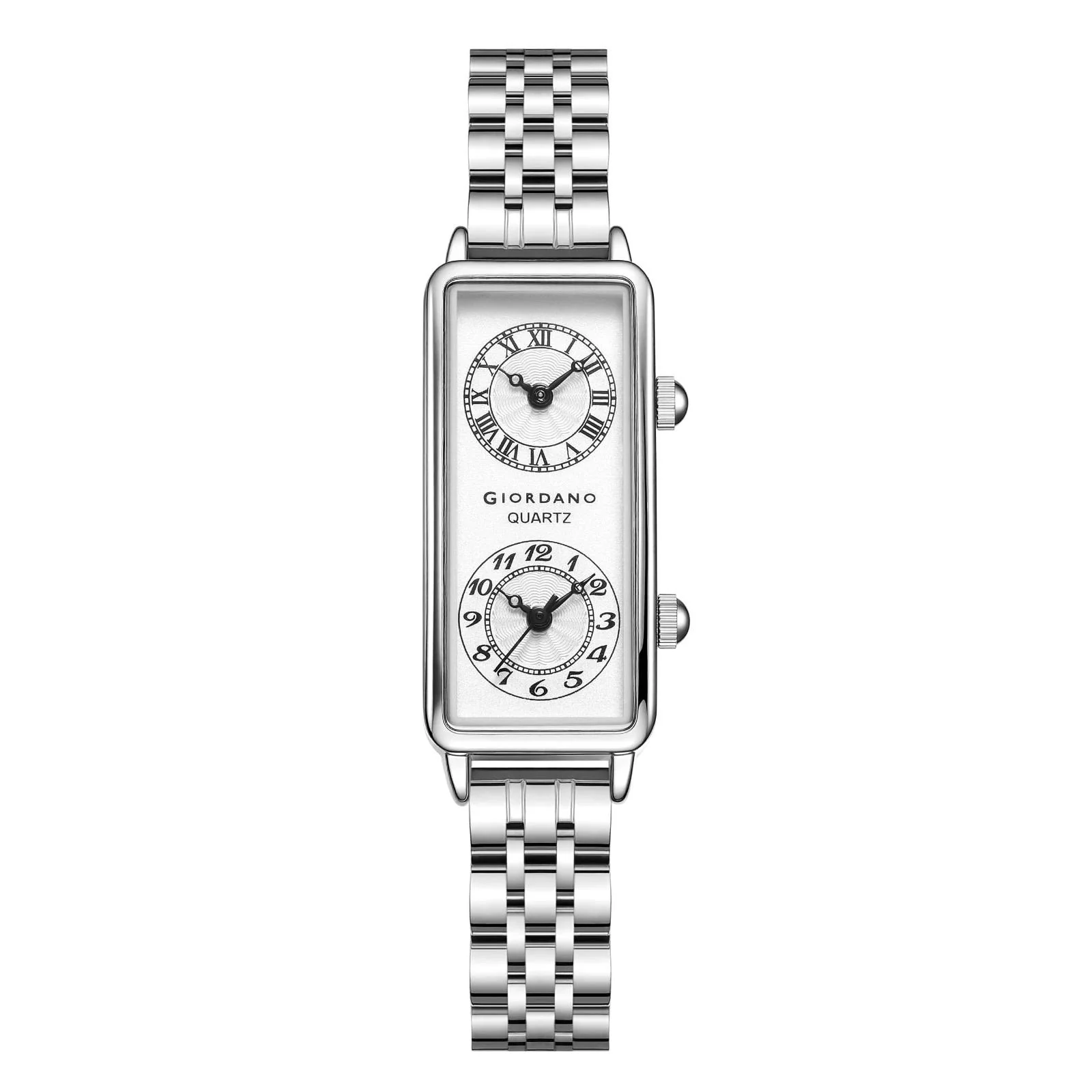 GIORDANO Stylish Analog Quartz Watch for Women with Rectangular Dual Dial Display, Roman & Arabic Numerals & Stainless Steel Strap - GZ-60127-22 - Image 5