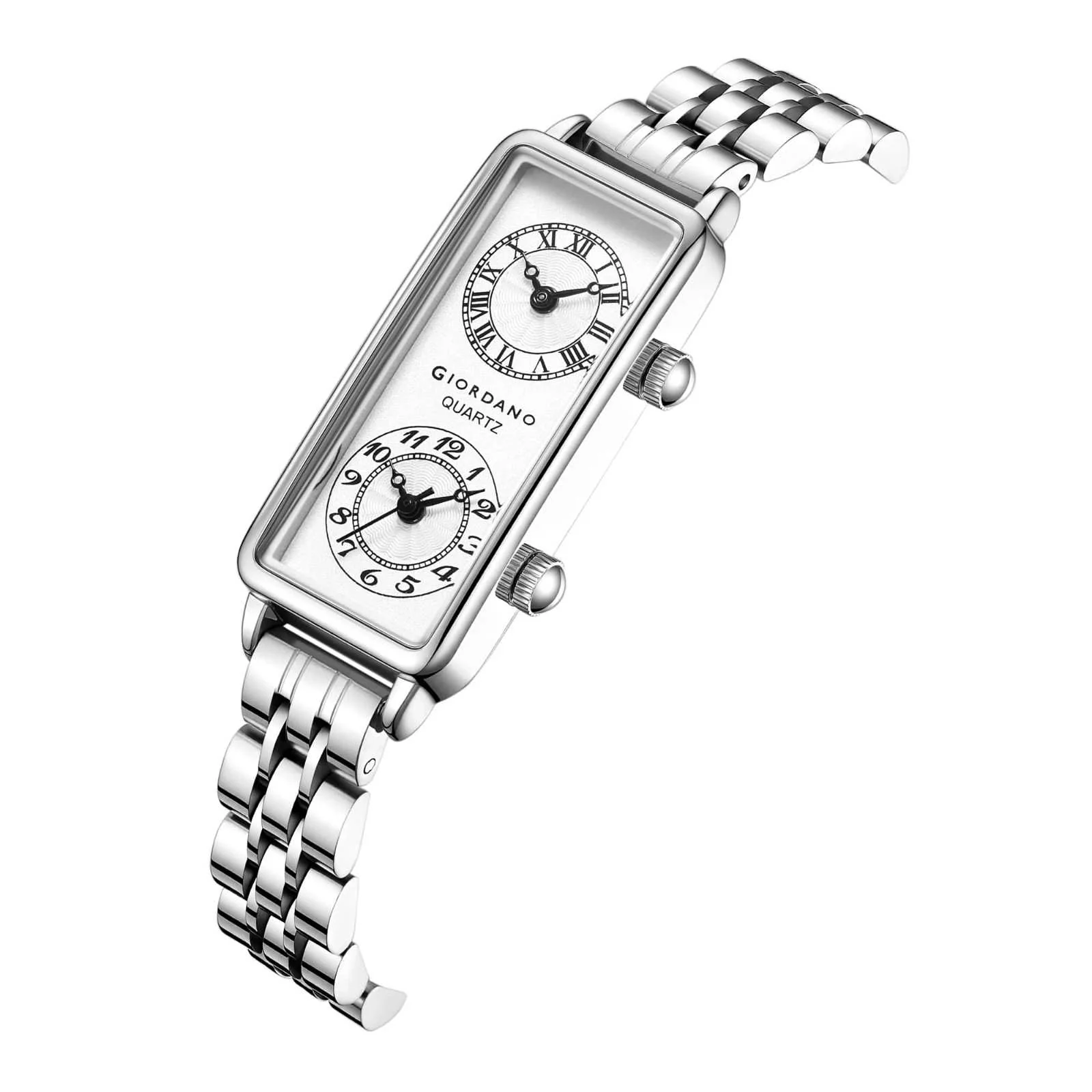 GIORDANO Stylish Analog Quartz Watch for Women with Rectangular Dual Dial Display, Roman & Arabic Numerals & Stainless Steel Strap - GZ-60127-22 - Image 6