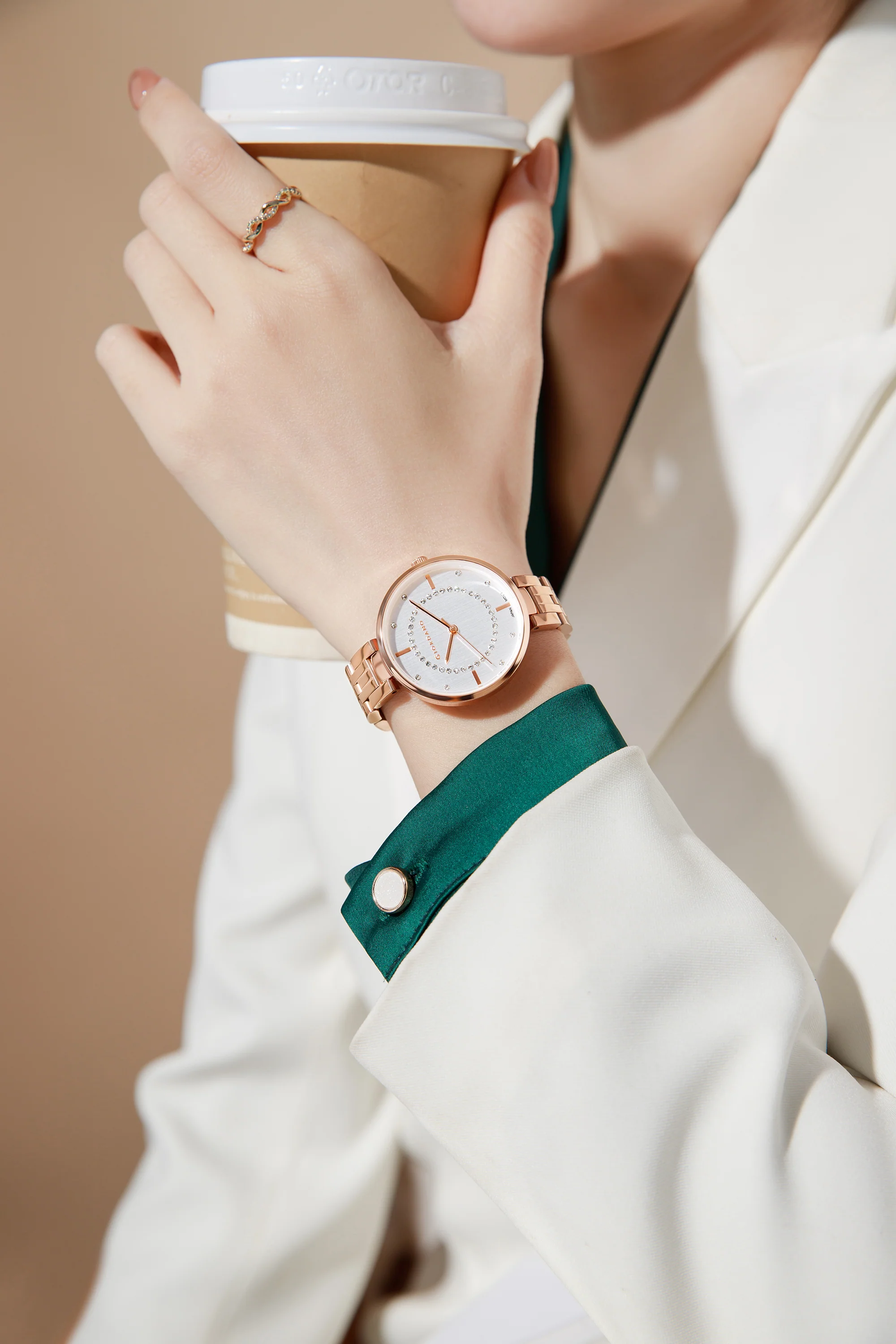 Giordano Stylish Analog Watch for Women with Diamond Studed Dial with Crystal Hour Markers and Stainless Steel Strap - GZ-60077-77 - Image 2