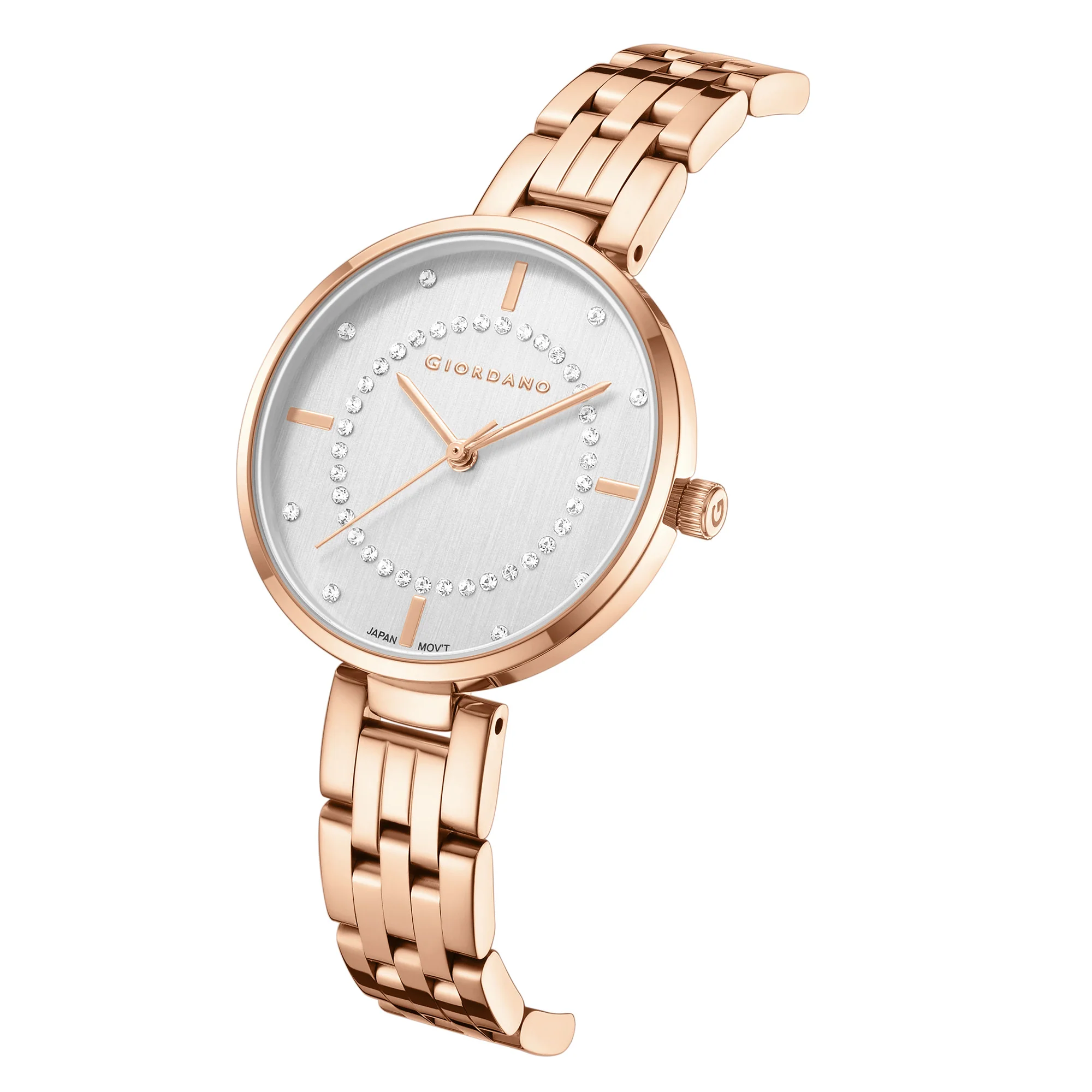 Giordano Stylish Analog Watch for Women with Diamond Studed Dial with Crystal Hour Markers and Stainless Steel Strap - GZ-60077-77 - Image 6