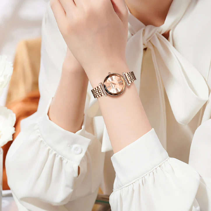 Giordano Stylish Diamond Studded Analog Wrist Watch for Women with Elegant Diamond Cut Glass and Glass Coated Stainless Steel Strap | GZ-60084-33 - Image 2