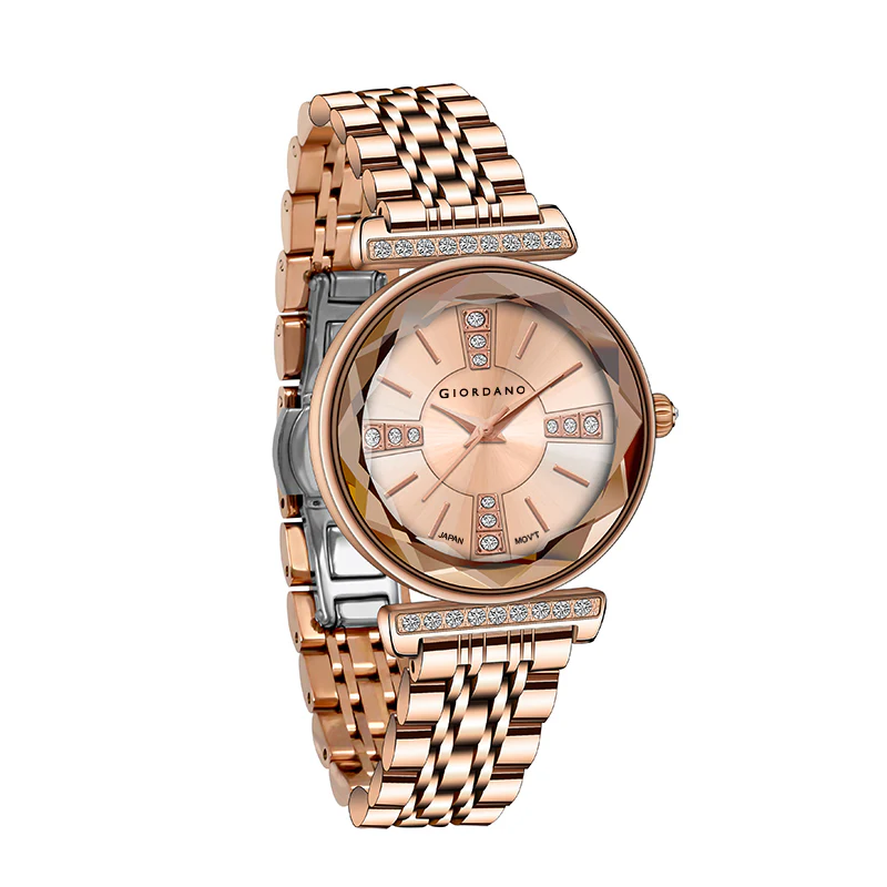 Giordano Stylish Diamond Studded Analog Wrist Watch for Women with Elegant Diamond Cut Glass and Glass Coated Stainless Steel Strap | GZ-60084-33 - Image 5