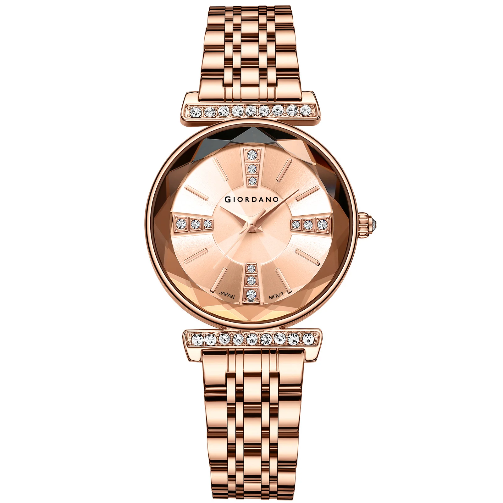 Giordano Stylish Diamond Studded Analog Wrist Watch for Women with Elegant Diamond Cut Glass and Glass Coated Stainless Steel Strap | GZ-60084-33 - Image 6