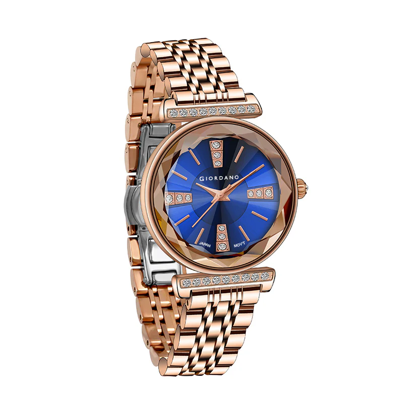 Giordano Stylish Diamond Studded Analog Wrist Watch for Women with Elegant Diamond Cut Glass and Glass Coated Stainless Steel Strap | GZ-60084-44 - Image 3
