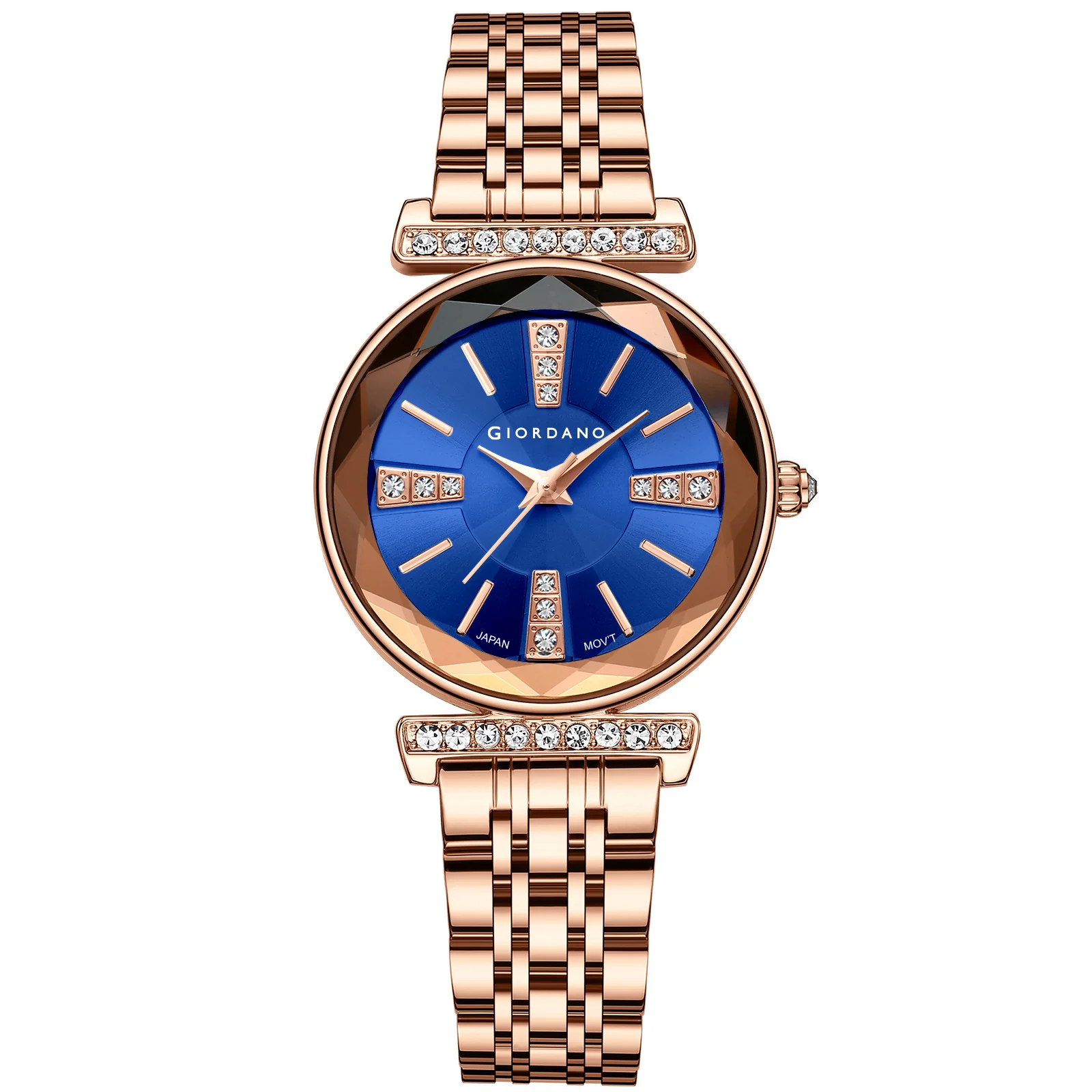 Giordano Stylish Diamond Studded Analog Wrist Watch for Women with Elegant Diamond Cut Glass and Glass Coated Stainless Steel Strap | GZ-60084-44 - Image 4