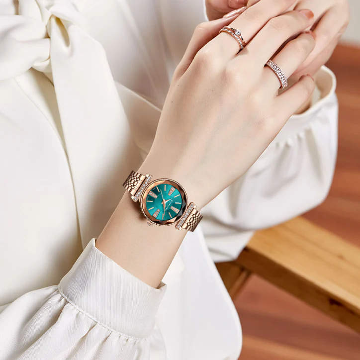 Giordano Stylish Diamond Studded Analog Wrist Watch for Women with Elegant Diamond Cut Glass and Stainless Steel Strap | GZ-60084-22 - Image 2