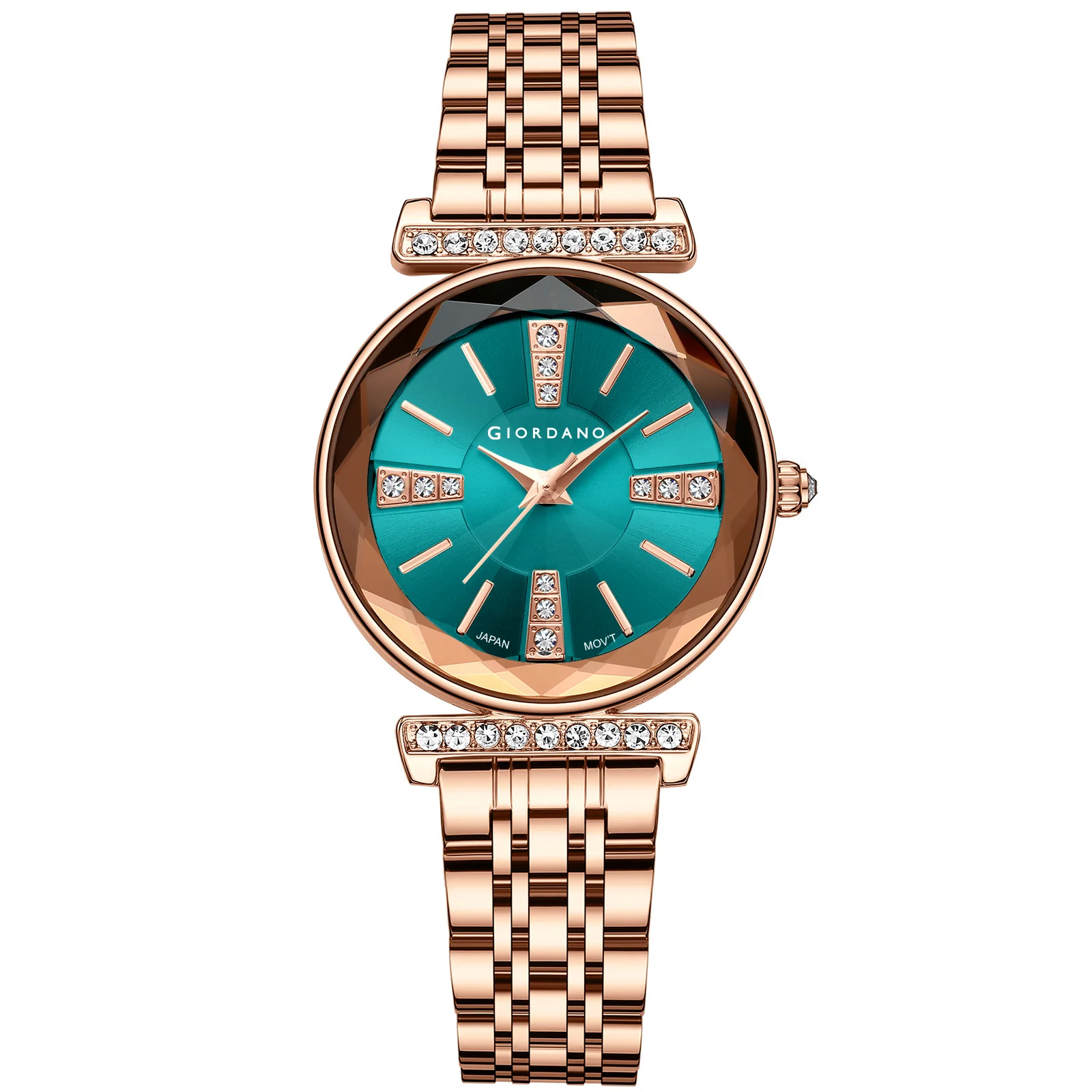 Giordano Stylish Diamond Studded Analog Wrist Watch for Women with Elegant Diamond Cut Glass and Stainless Steel Strap | GZ-60084-22 - Image 4