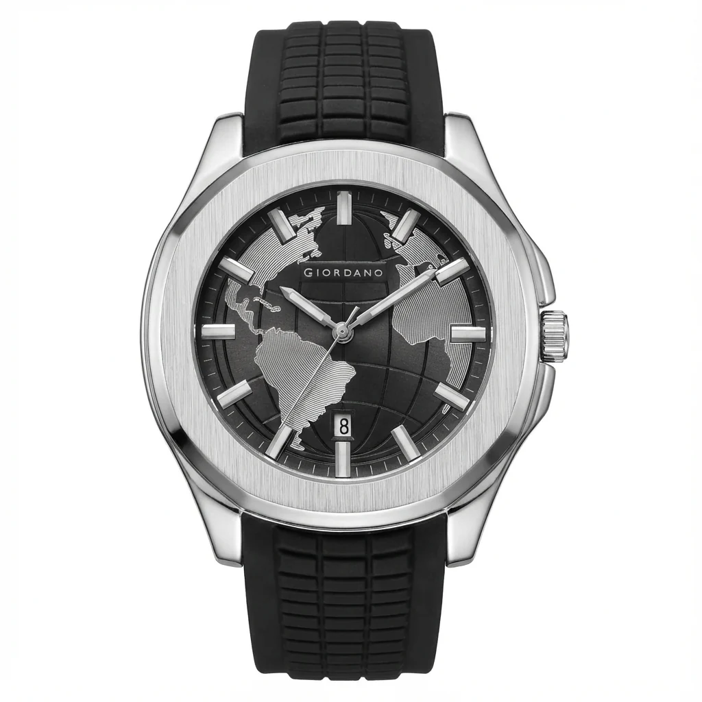 Giordano Stylish World Map design Watch for men with round dial and textured Silicone strap  | GZ-50147-01 - Image 5