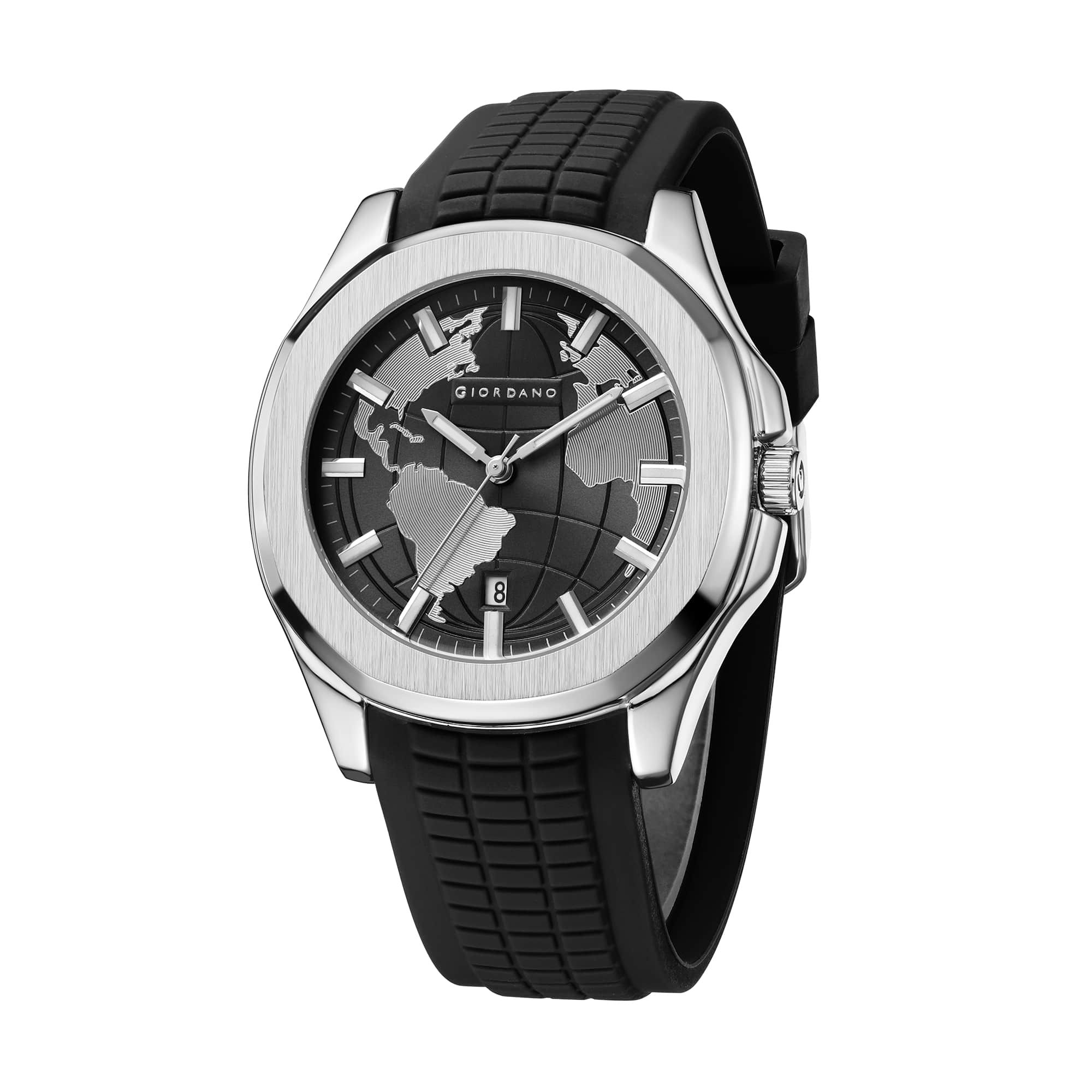 Giordano Stylish World Map design Watch for men with round dial and textured Silicone strap  | GZ-50147-01 - Image 6