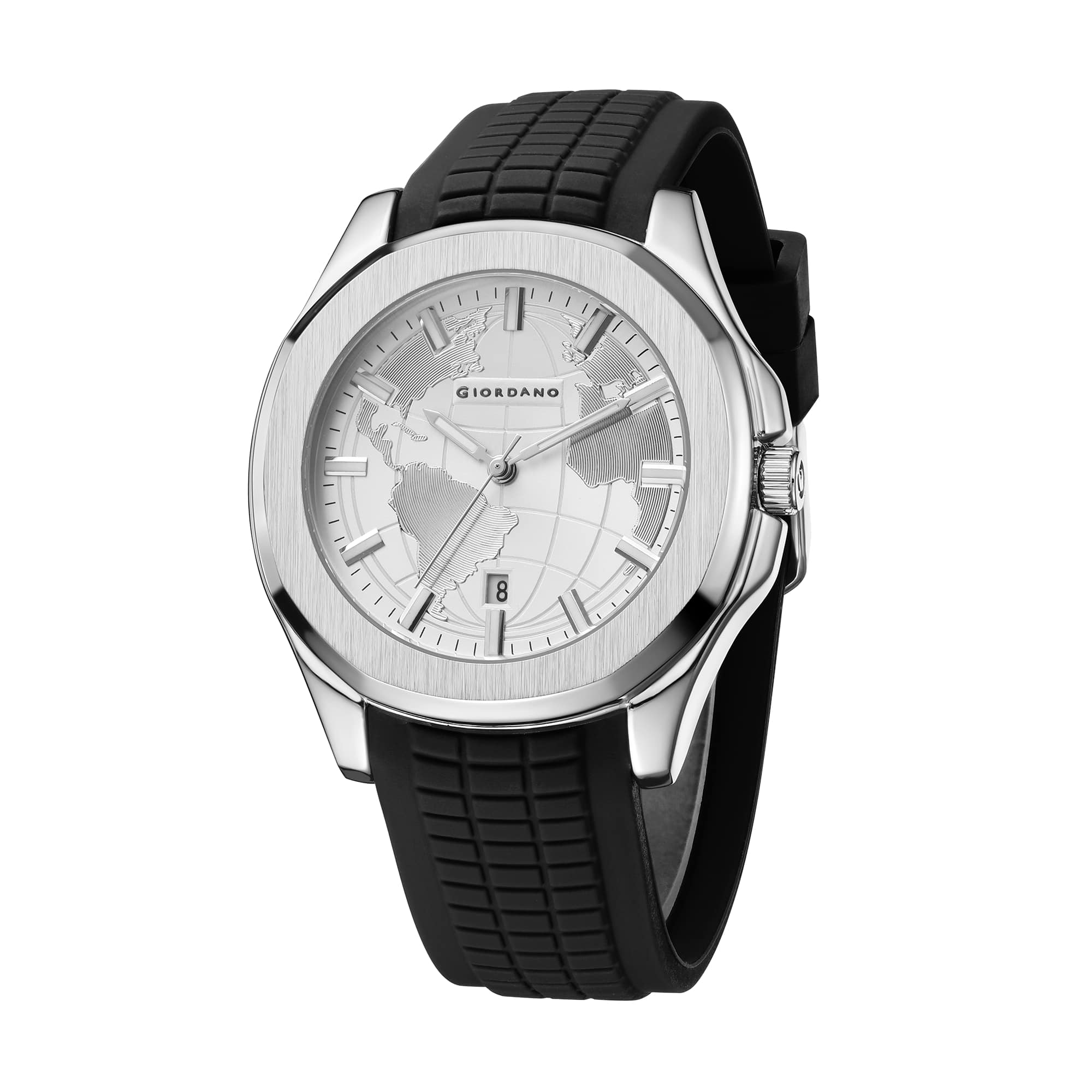 Giordano Stylish World Map design Watch for men with round dial and textured Silicone strap  | GZ-50147-02 - Image 5