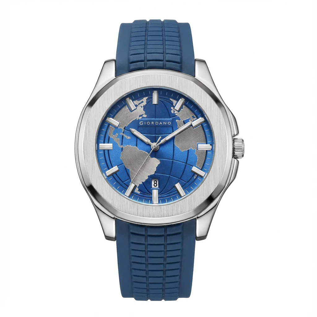 Giordano Stylish World Map design Watch for men with round dial and textured Silicone strap  | GZ-50147-03 - Image 5