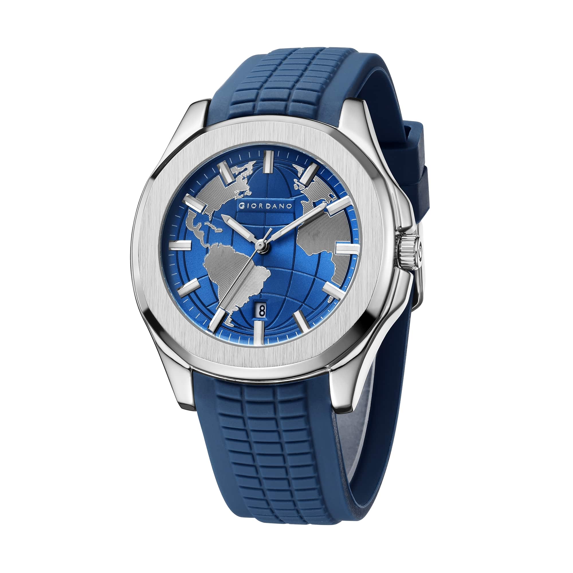 Giordano Stylish World Map design Watch for men with round dial and textured Silicone strap  | GZ-50147-03 - Image 6
