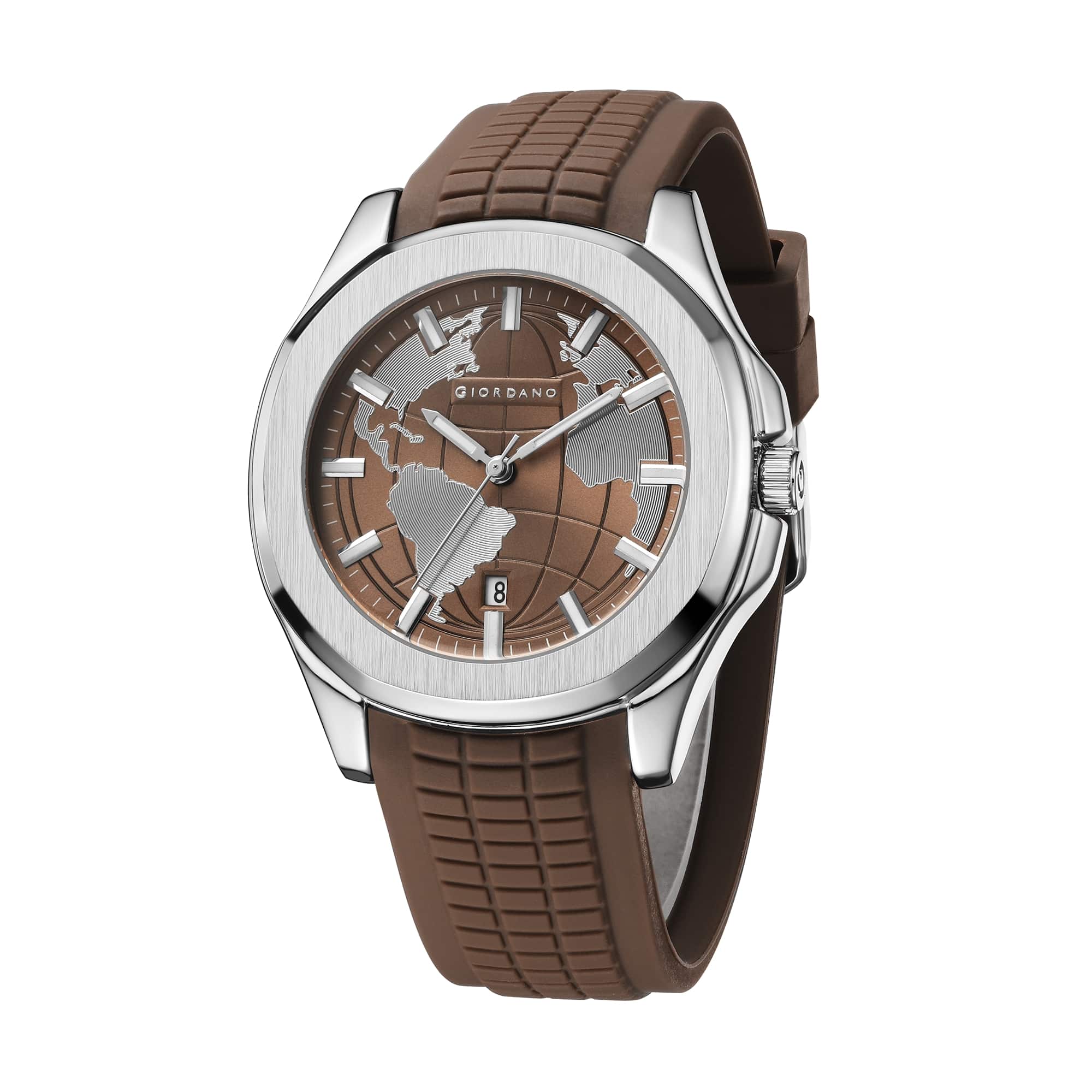 Giordano Stylish World Map design Watch for men with round dial and textured Silicone strap  | GZ-50147-04 - Image 5
