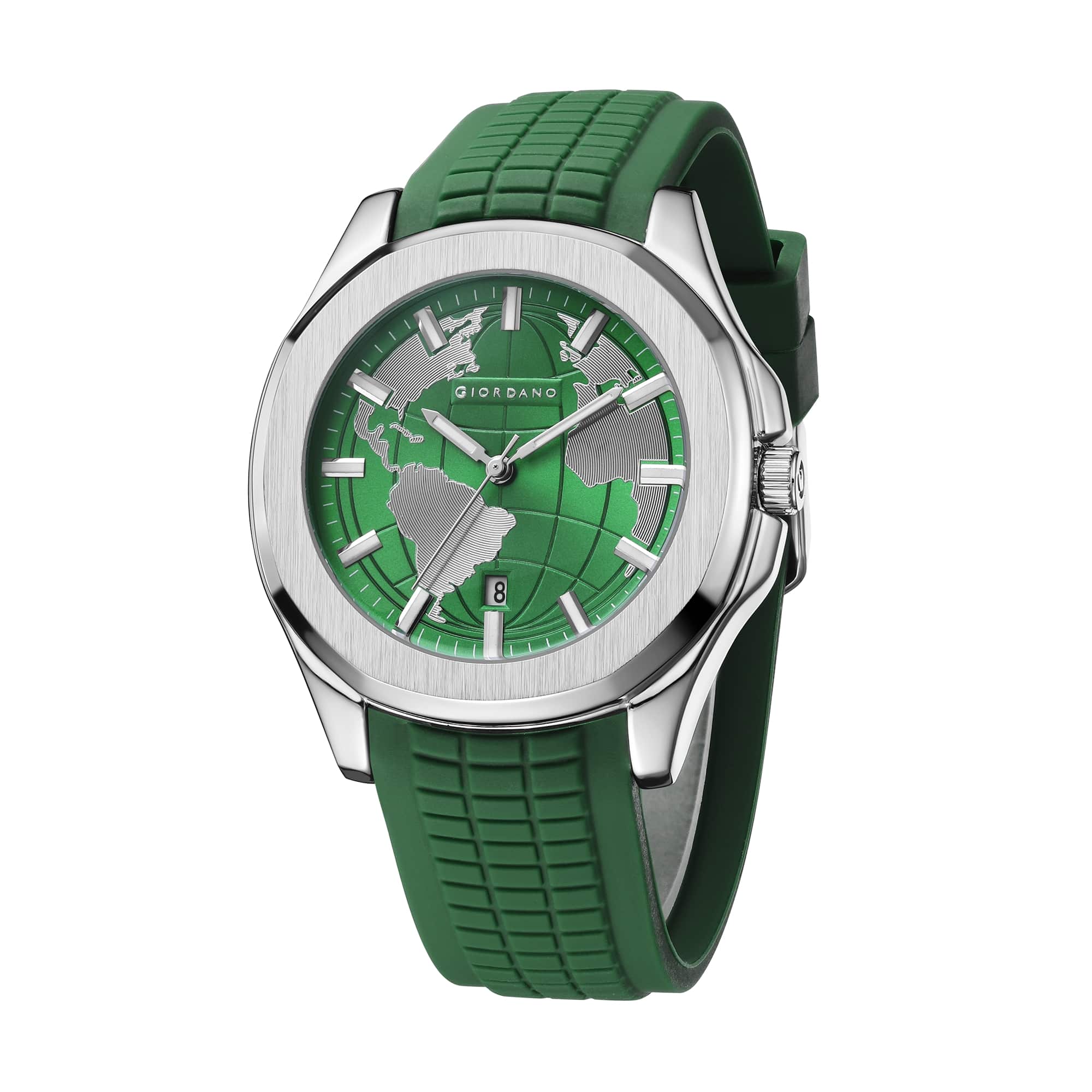 Giordano Stylish World Map design Watch for men with round dial and textured Silicone strap  | GZ-50147-05 - Image 5