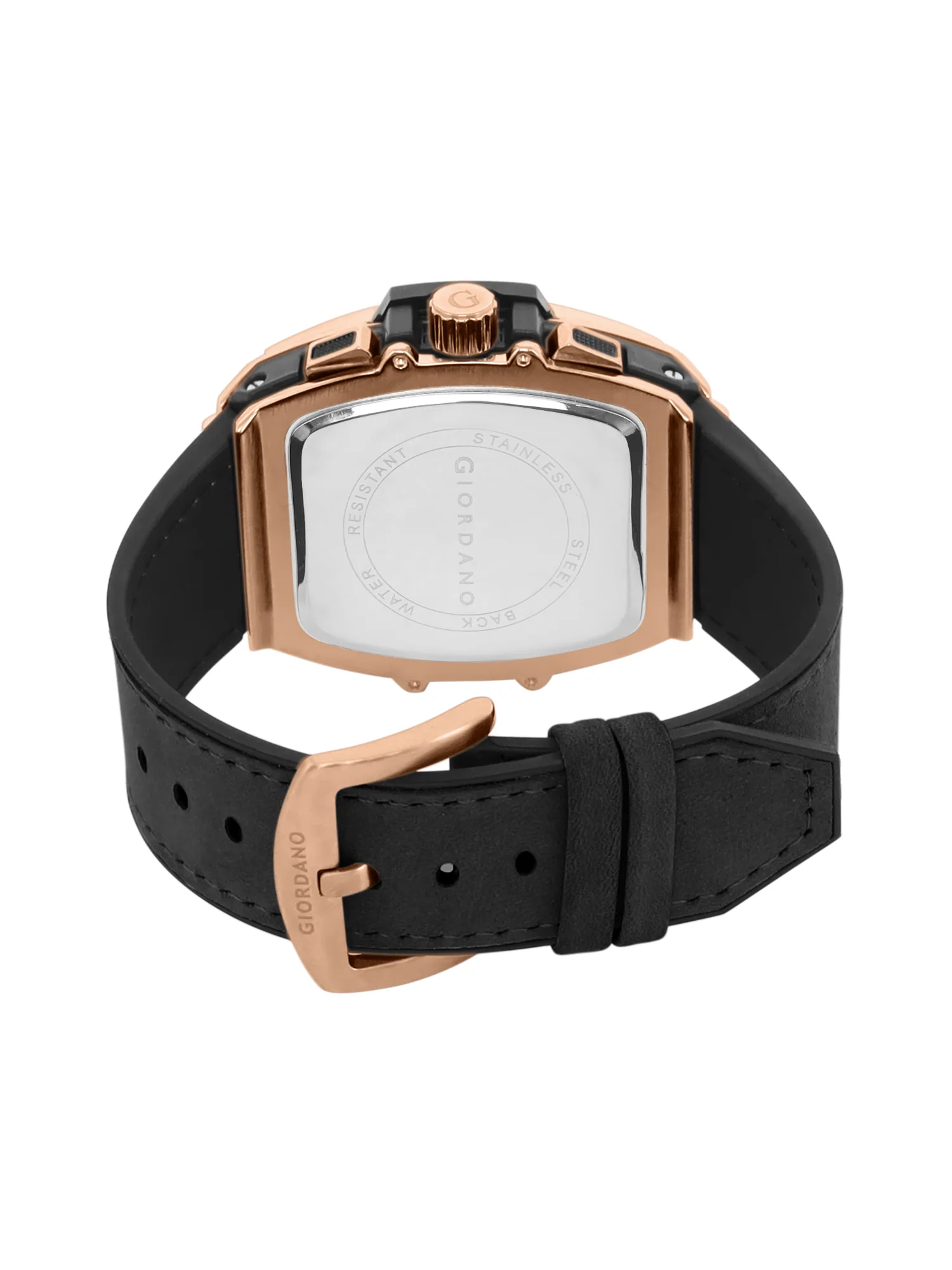 Giordano Terminator Men's Rose Gold Leather Multifunction Watch - with Day, Date, and 24-Hour Sub-Dials | Water Resistant Square Dial Unique Design Wrist Watch for Man | GZ-50098-02 - Image 15
