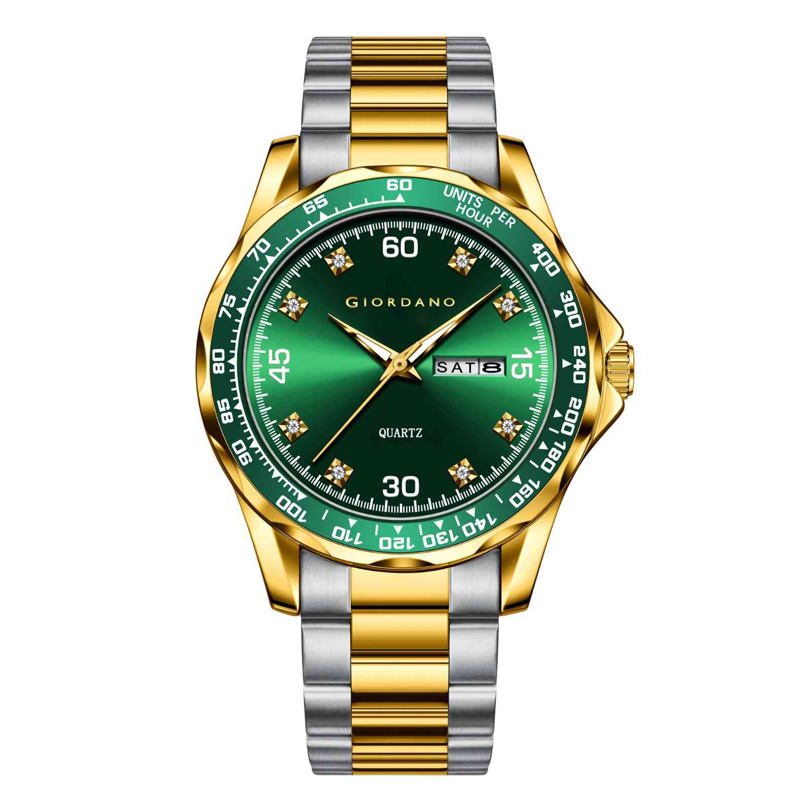 GIORDANO Two-Tone Analog Watch for Men - Crystal Hour Markers, Textured Bezel Design,  Day & Date Display, Stainless Steel Strap, Quartz Movement - GZ-50177-33 - Image 5