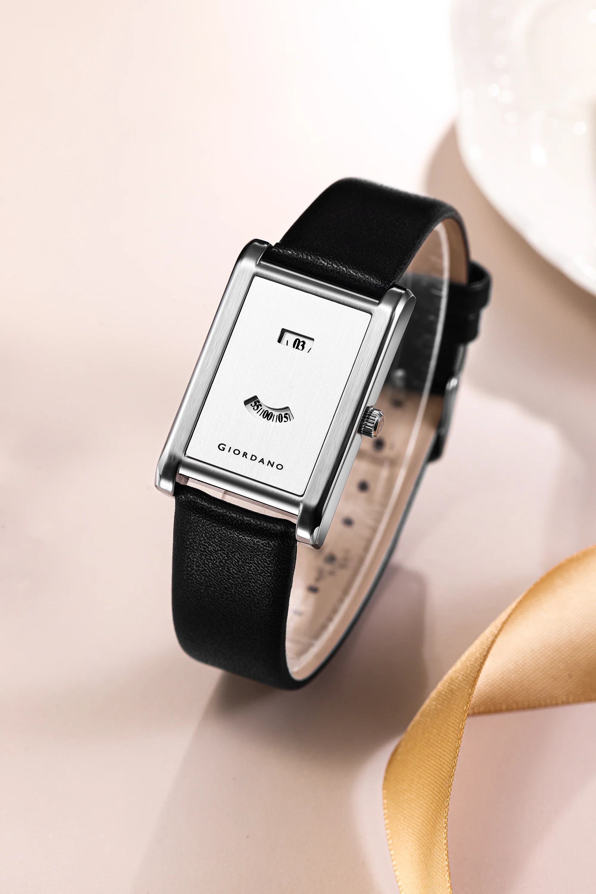 Giordano Unique Analog Watch for Women with Rectangular Dial, Hours & Minutes Window, Quartz Movement & Leather Strap - GZ-60148-02 - Image 3