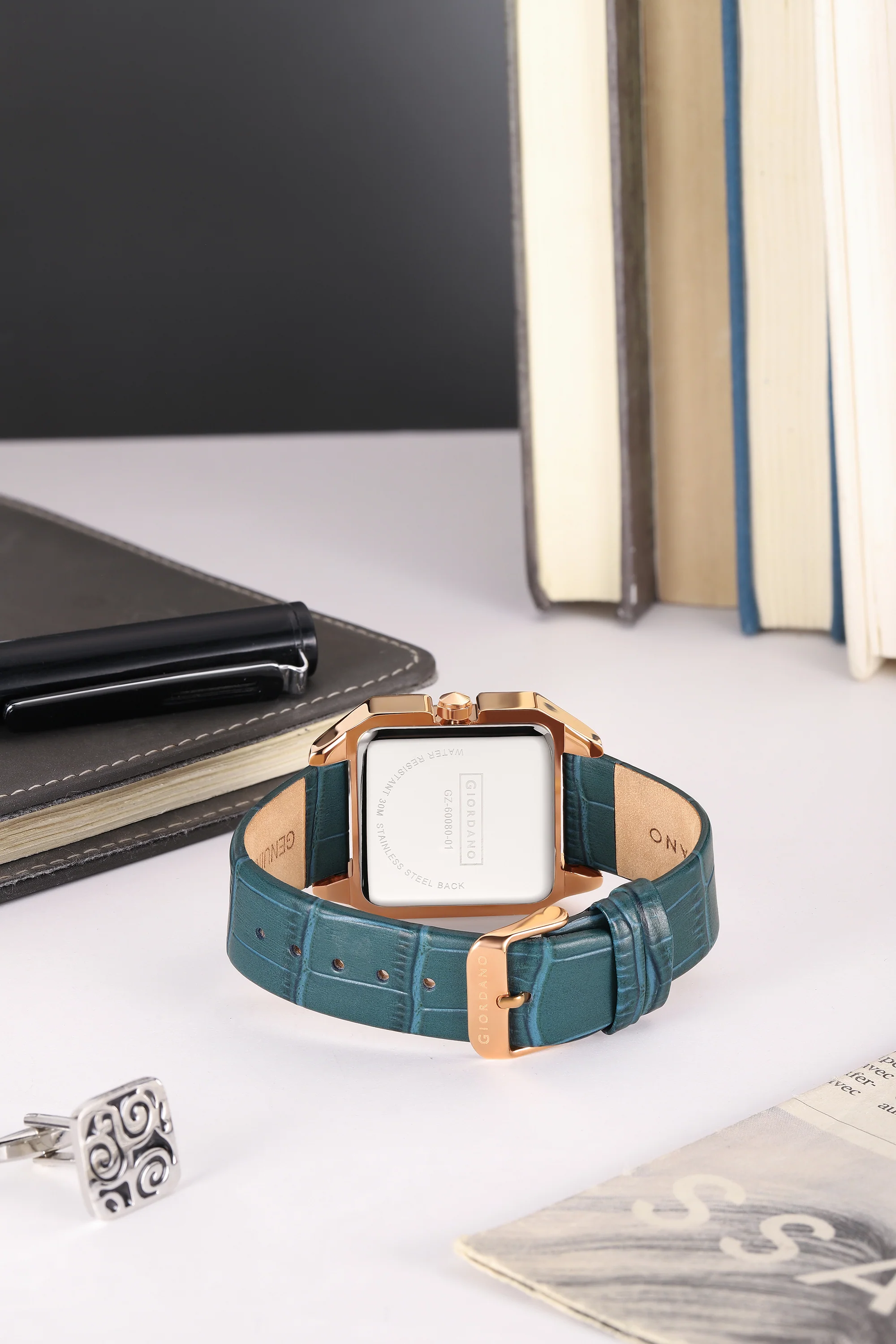 Giordano Vintage Square Watch for Women with Classic Roman Indices and Leather Strap - GZ-60080-01 - Image 4
