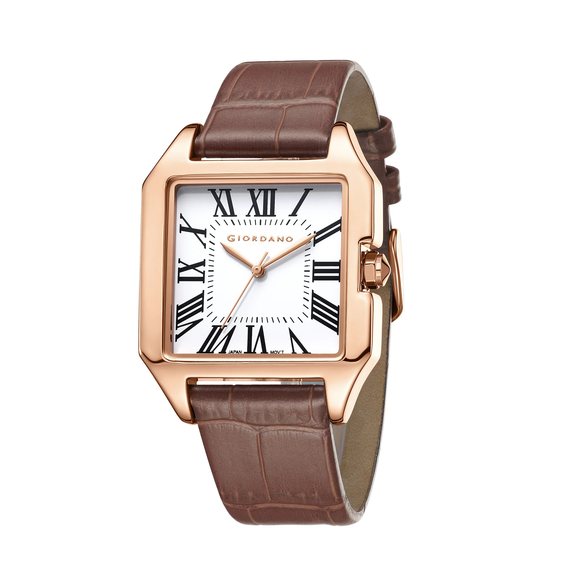 Giordano Vintage Square Watch for Women with Classic Roman Indices and Leather Strap - GZ-60080-02 - Image 5